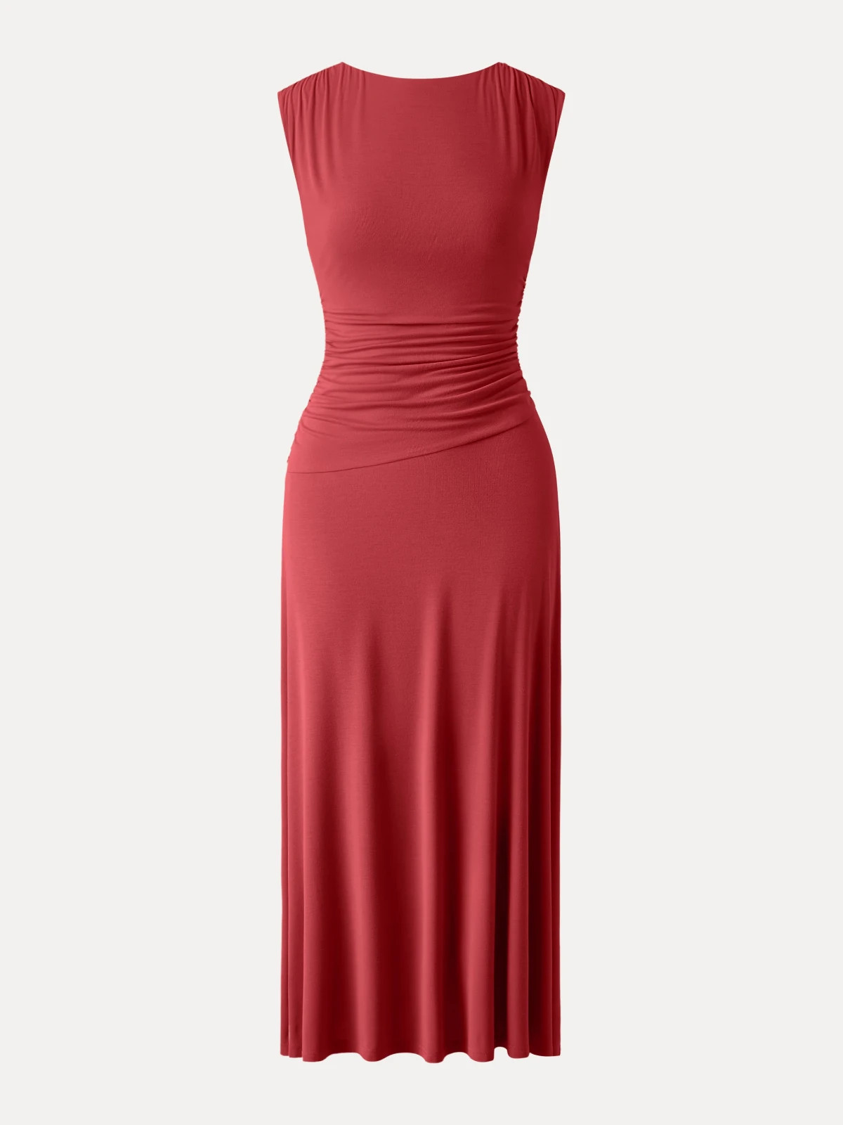 OGL Breezy Cooling Side Ruched Maxi Dress, Red, Freeship US