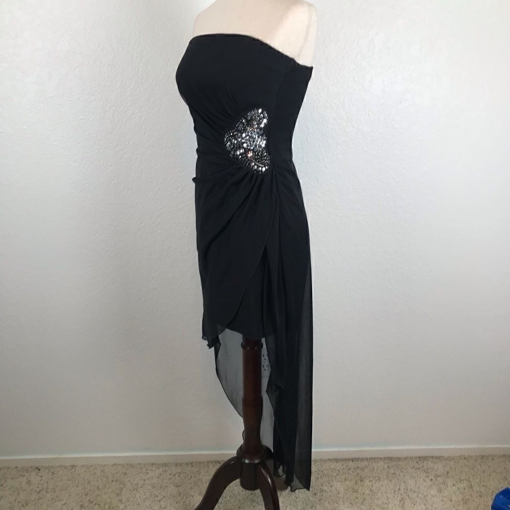 Teaze Me Y2K retro black strapless pull on high/low party prom mini dress 6*