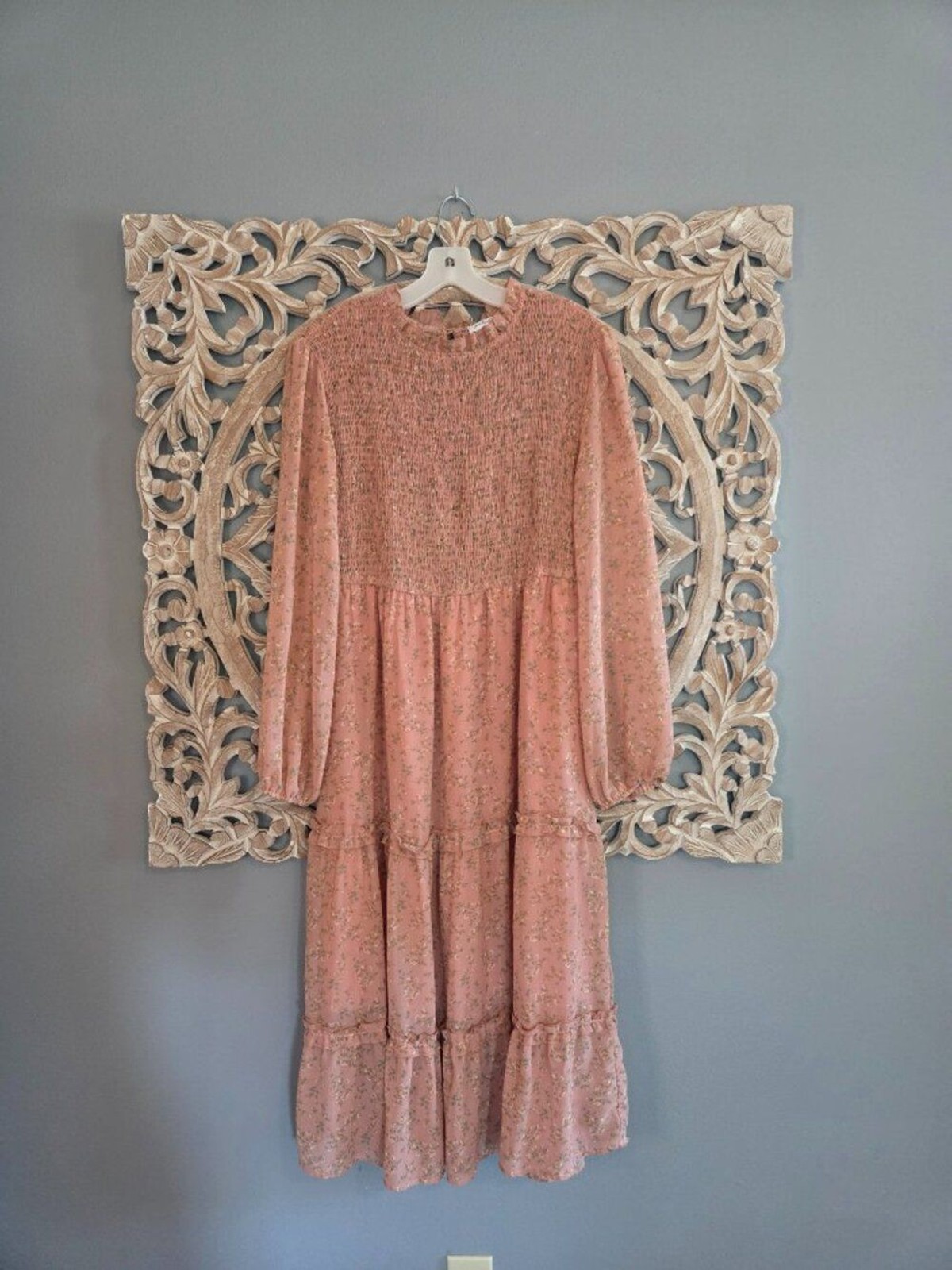 Petal & Pup Women’s Pink Floral Long Sleeve Midi Dress Large