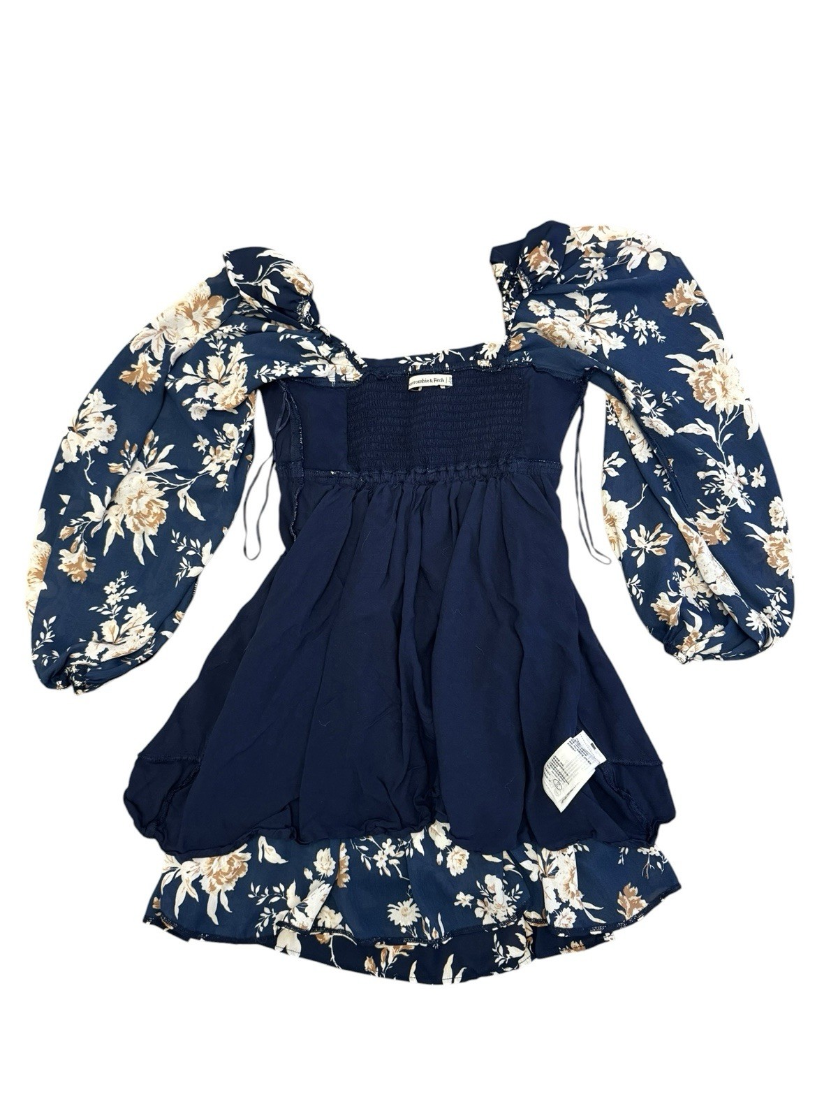 Abercrombie & Fitch XSP Navy Floral Mini Dress Puff Sleeve Smocked Back Square