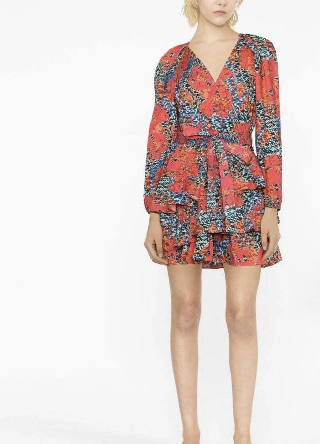 Ulla Johnson Miranda Belted Ruffle Mini Dress Boho Geometric Cotton Size 00