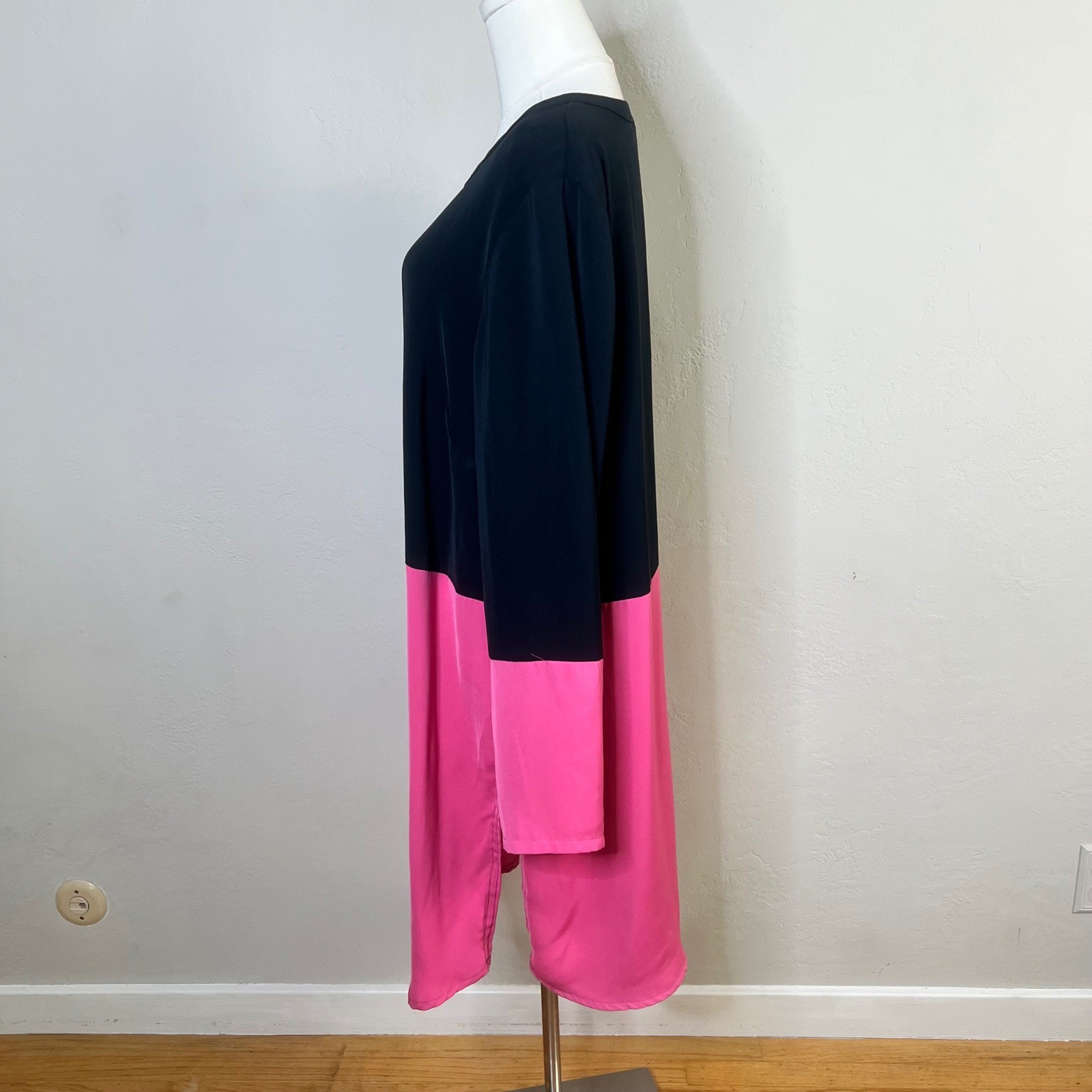 Junarose Black Pink Colorblock Long Sleeve Tunic Dress Plus Size US 16