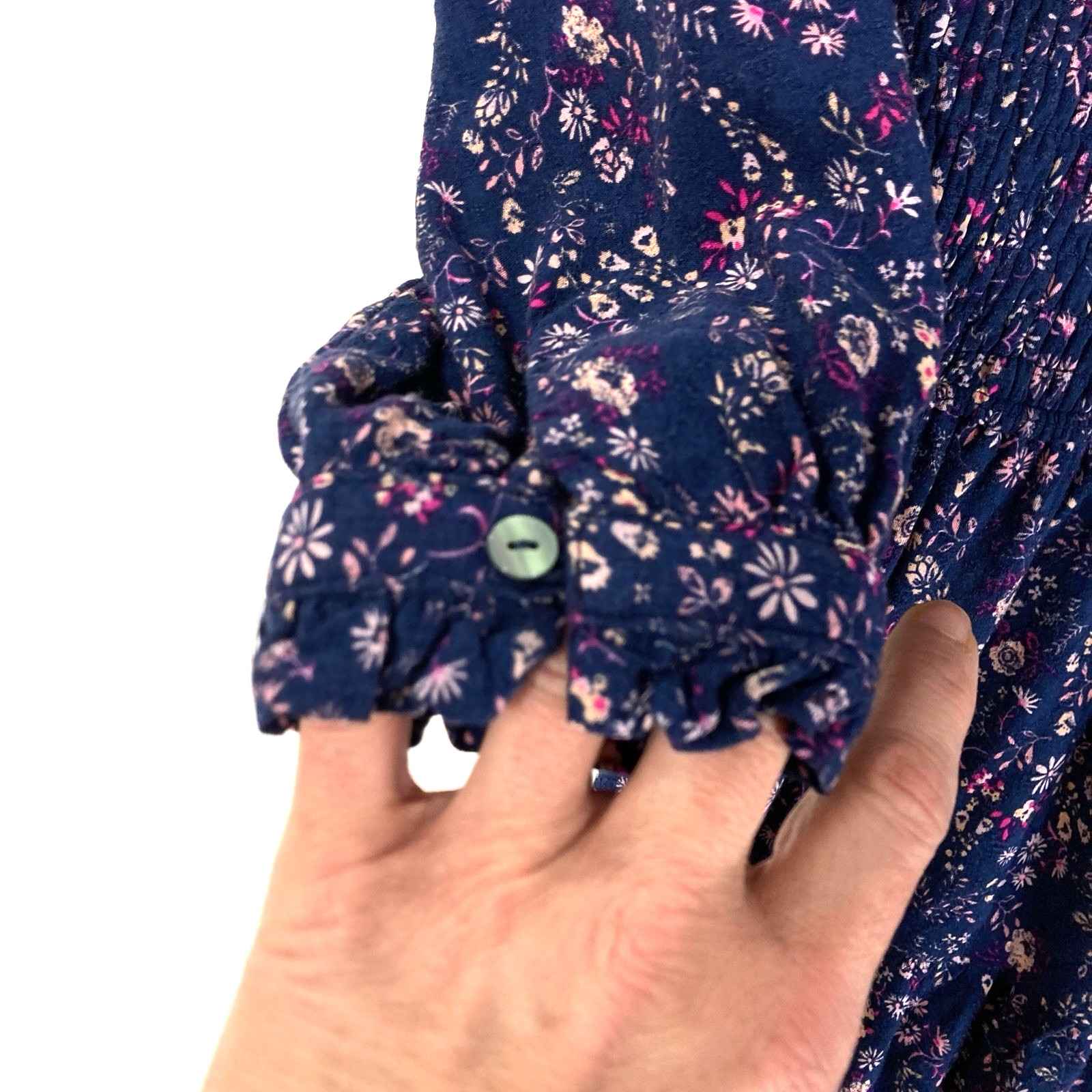 Penelope Rose Drop Waist Prairie Cottage Ditsy Floral Smocked Navy Dress Women S