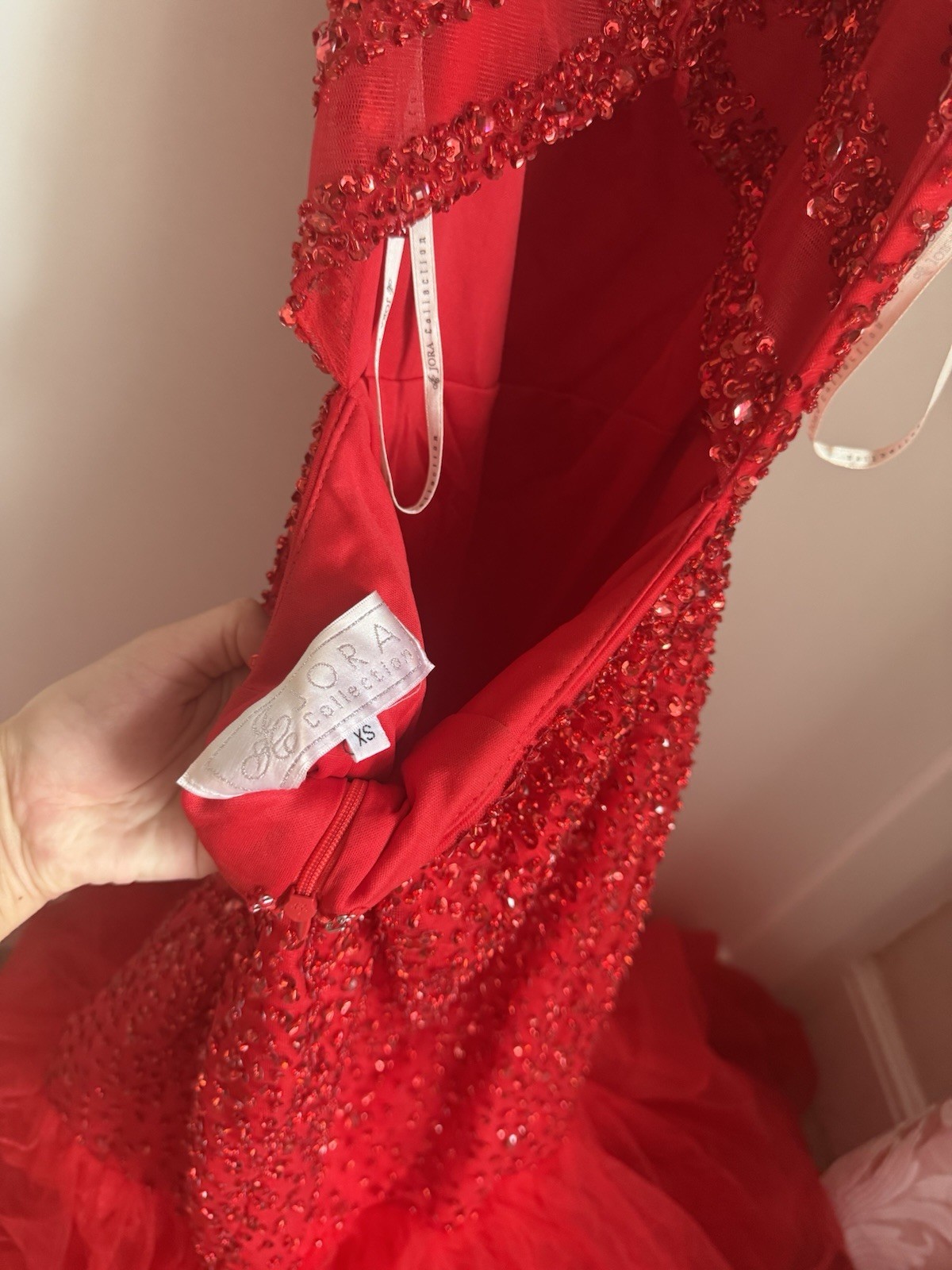 Red Sequin Fishtail Train Ballgown Prom Maxi Dress, Size XS