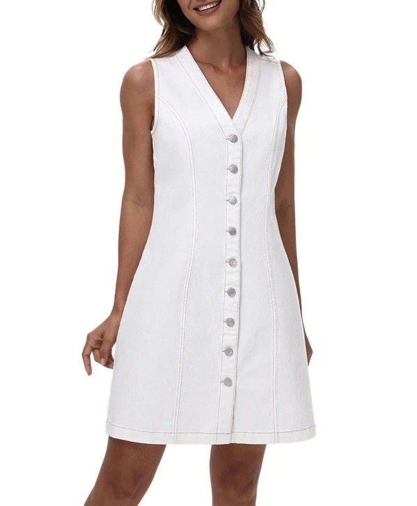 Frye Denim Mini Dress Womens Small Bone Sleeveless V Neck Western Cowgirl Boho