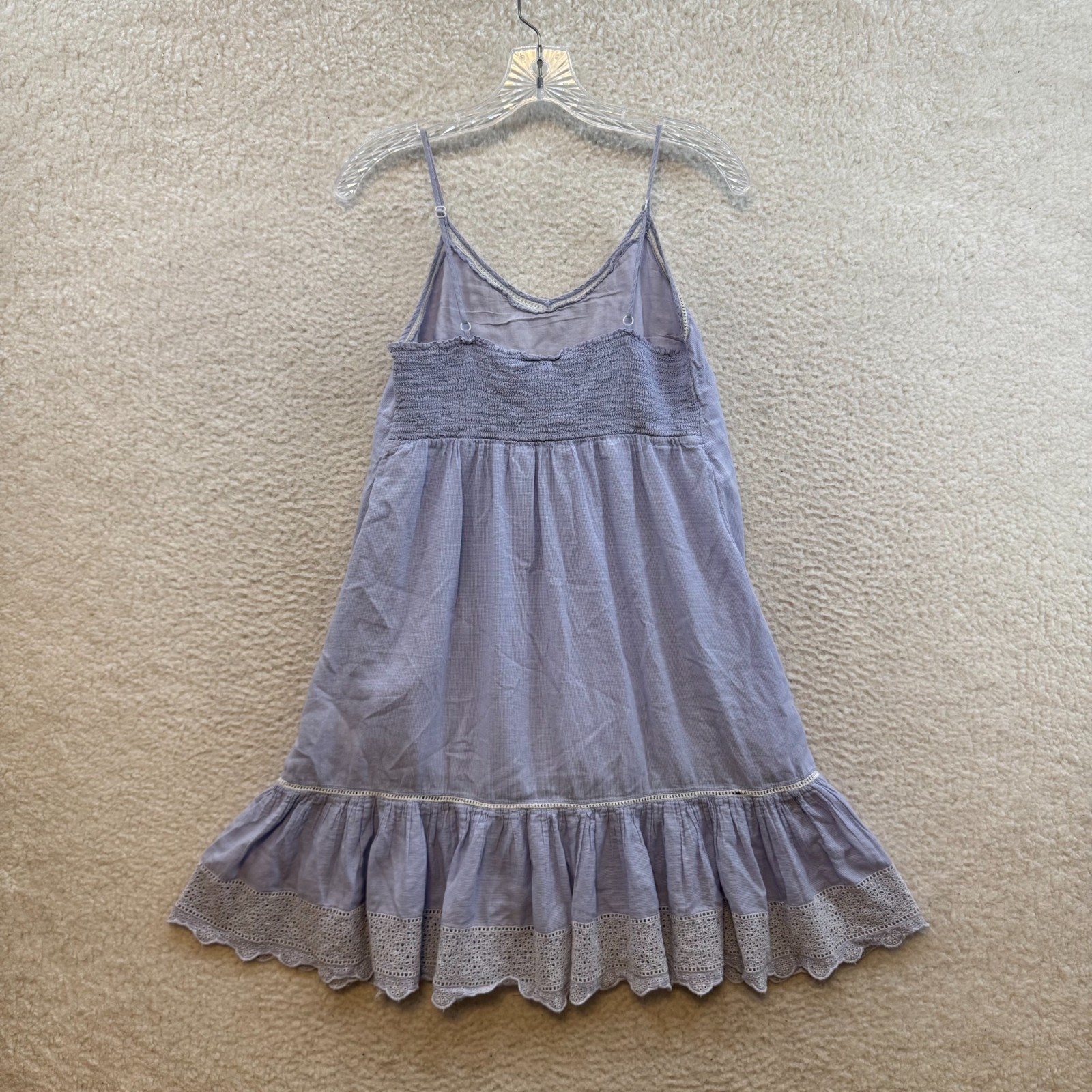 Mini Dress Small Periwinkle Blue Embroidered Flowy Ruffle Cottagecore Coquette