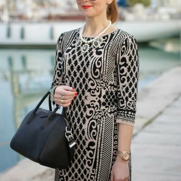VERTIGO PARIS 💥 Viscose!! Long Sleeve Knit Jacquard Tunic Dress Long line Top