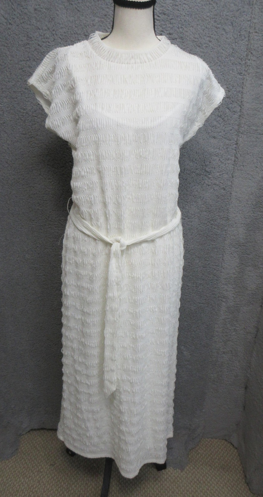 Yarn & Sea Midi Shift Dress Womens Small Ivory Knit Textured Casual Faircore