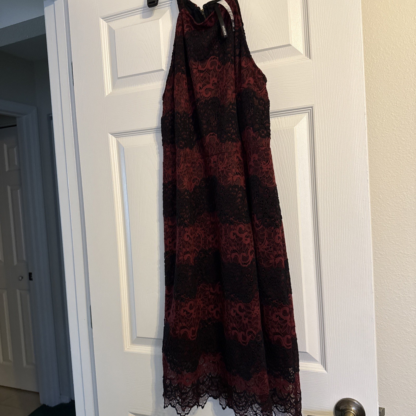 Kensie Dress W/Black/Burgandy Lace Over Black Lining Mid Length Size L