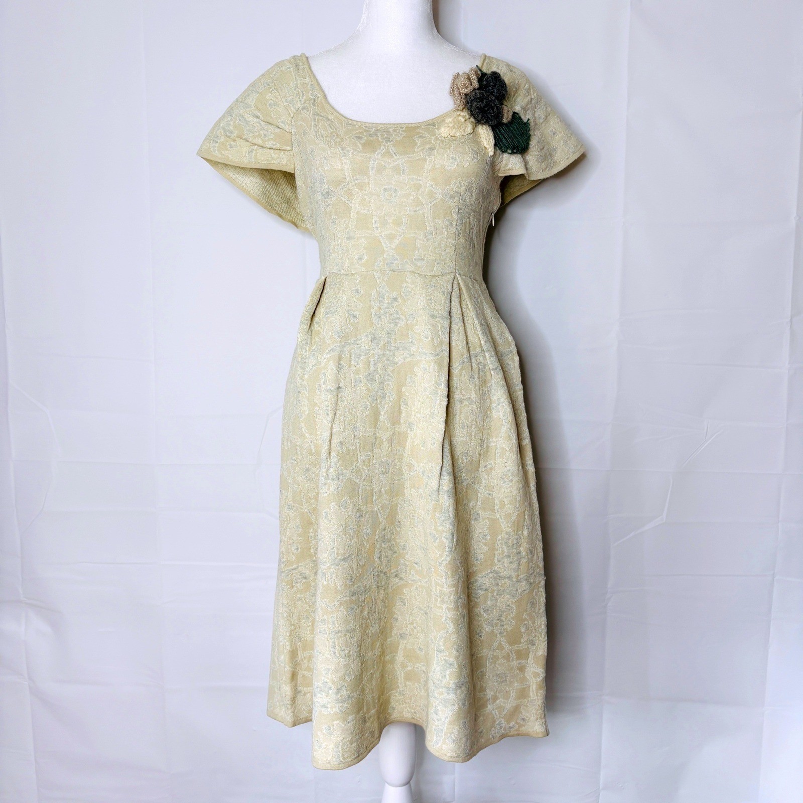 Moth Anthropologie Knit Sweater Dress Crochet Floral Corsage Cottagecore Boho