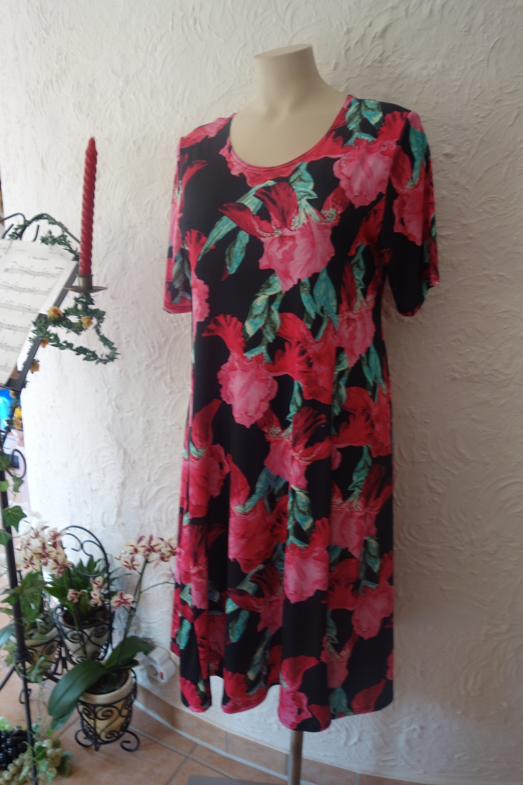 MAGNA Dress Spring Summer 44 46 NEW Pink Tones Floral Stretch A-Line LAGENLOOK