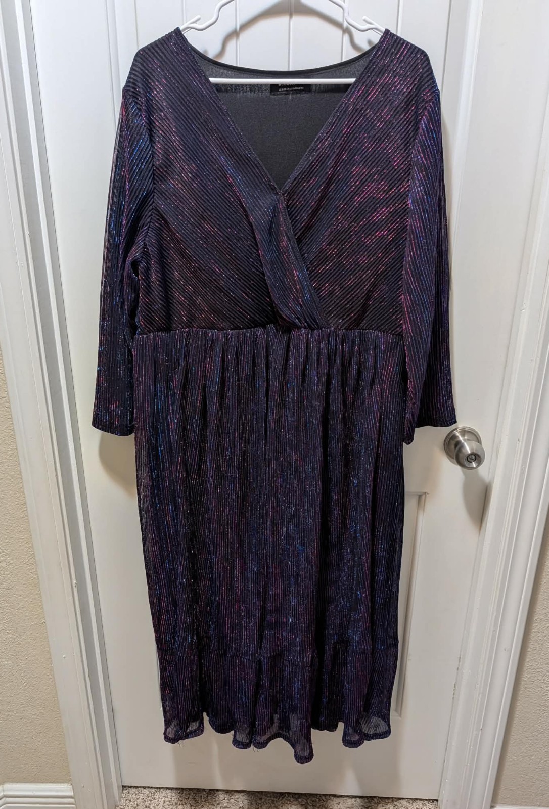 Luxe Mesh Pleated Elastic Waist Wrap Midi Dress Plus Size 2X 18-20 Multicolor