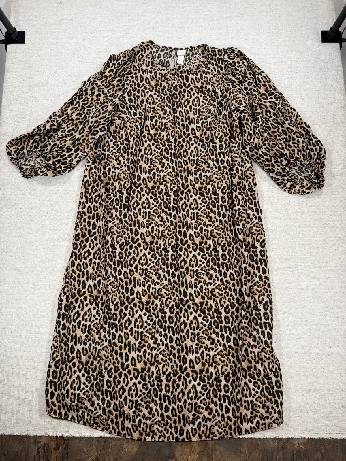 H&M Slip Dress Womens Extra Large Multicolor Leopard Puff Sleeve Keyhole Neck