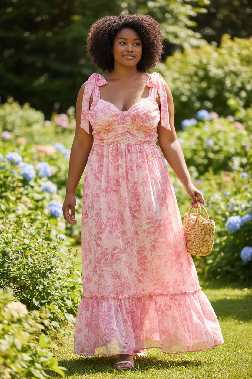 Mi Ami for Francesca’s Floral Print Tie-Shoulder Tiered Maxi Dress