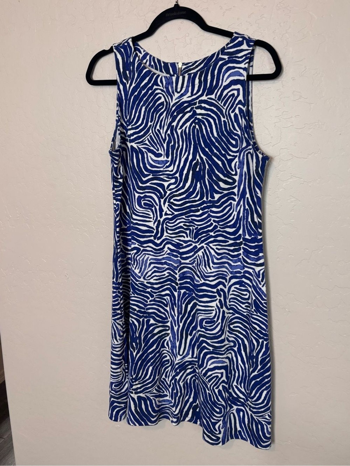 Tommy Bahama Blue White Zebra Print Sleeveless Shift Dress Women’s Medium