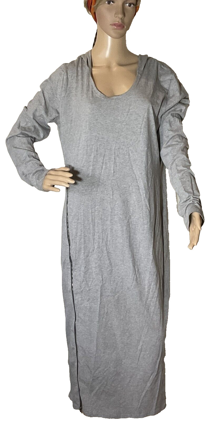 Side Zipper Lightweight Hooded Dress in Gray by DOUBLJU NEW w/Tags-Size 3XL