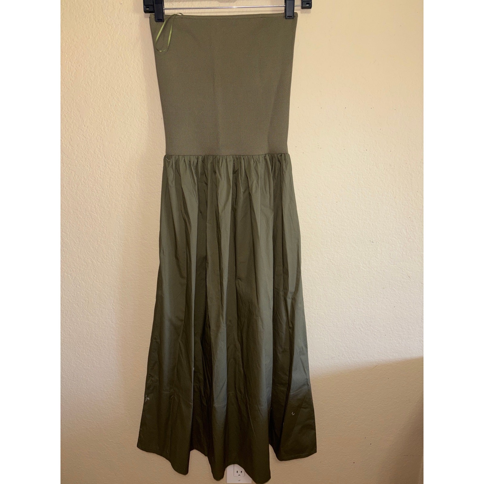 Pistola olive green mixed-media midi dress