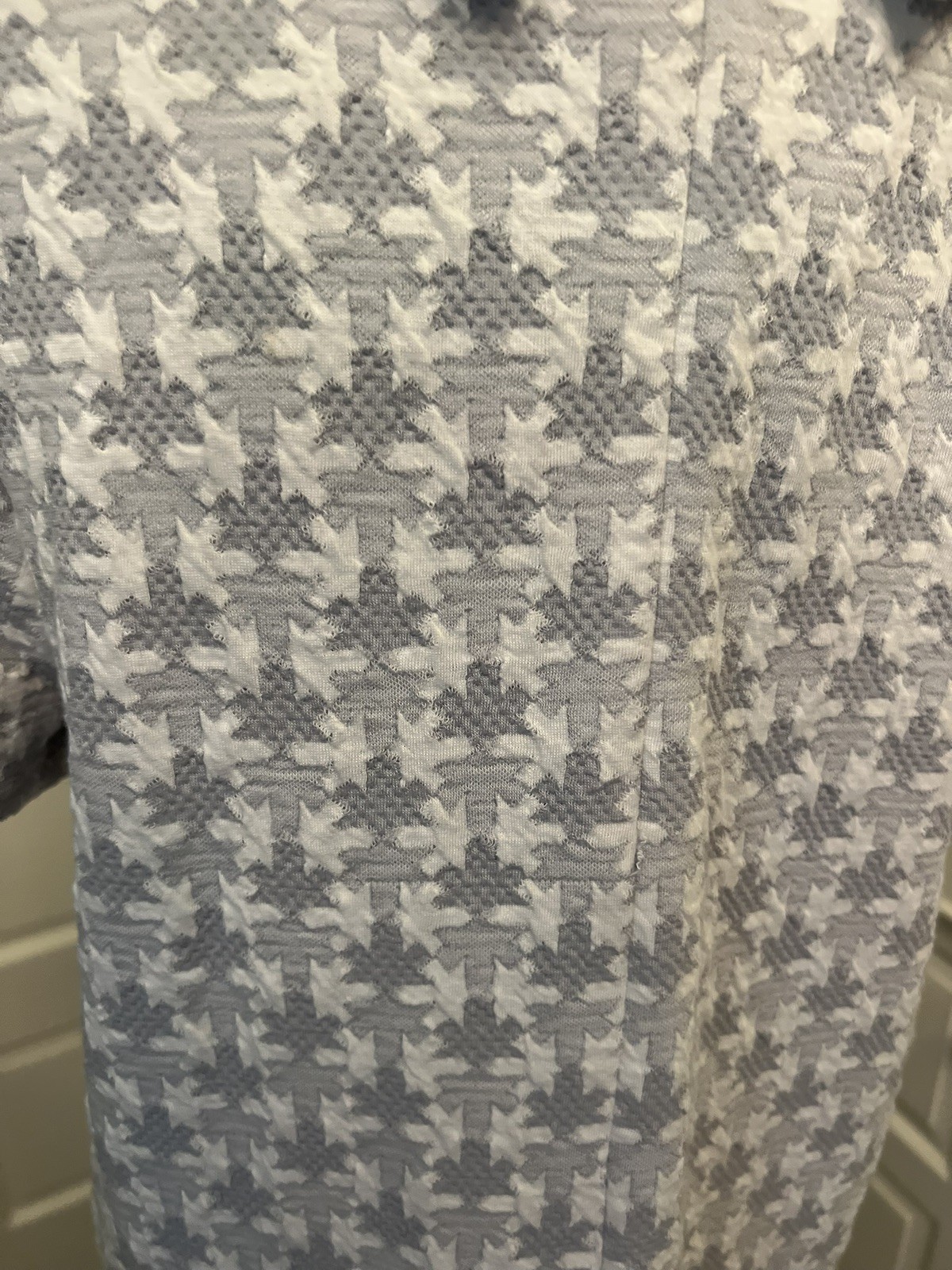 Tyler Boe Patterned Knit Blue Short Sleeve Cowl Neck Inverted Pleat Dress M