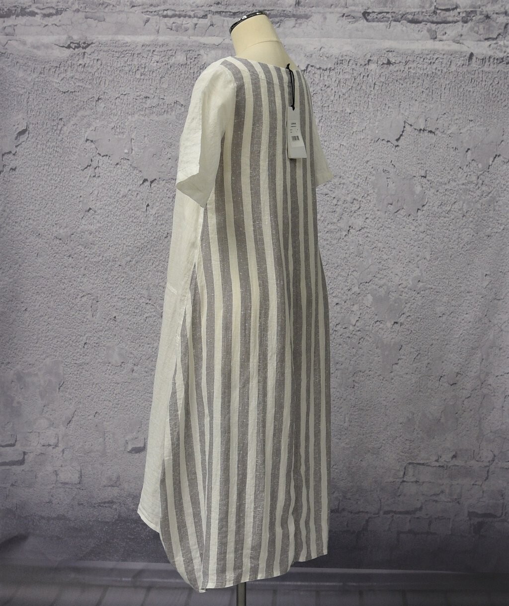 LUUKAA Linen 8Y0524 Lagenlook Light Linen STRIPE POCKET DRESS (sizes 6-10) WHITE