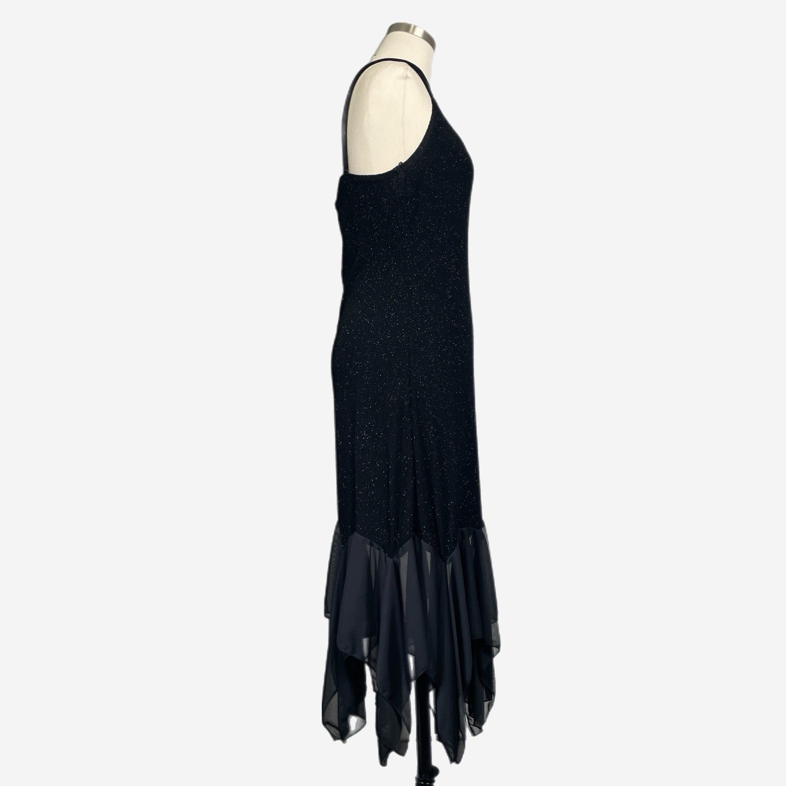 Vintage Y2K Onyx Nite Black glitter dress handkerchief hem holiday sparkle M