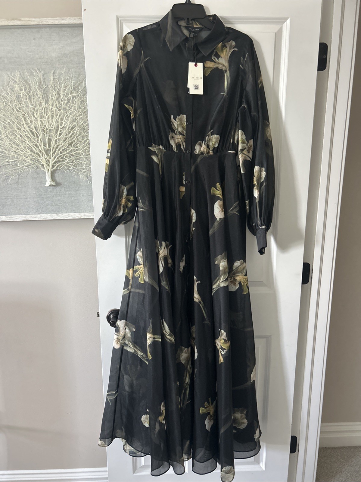 Ted Baker Maxi Floral Dress Sheer Medium Black Ted Baker Size 2 US M/L