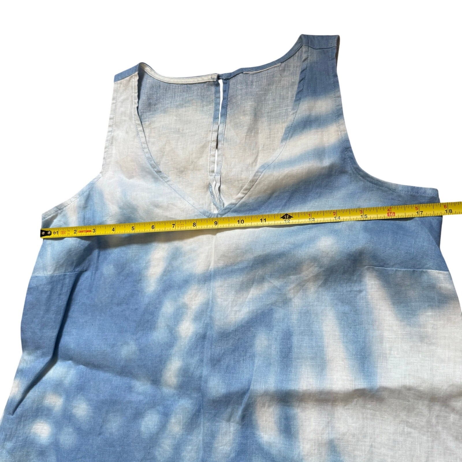 J Jill Love Linen A Line Blue White Beach Tie Dye Maxi w/ Pockets Women Dress