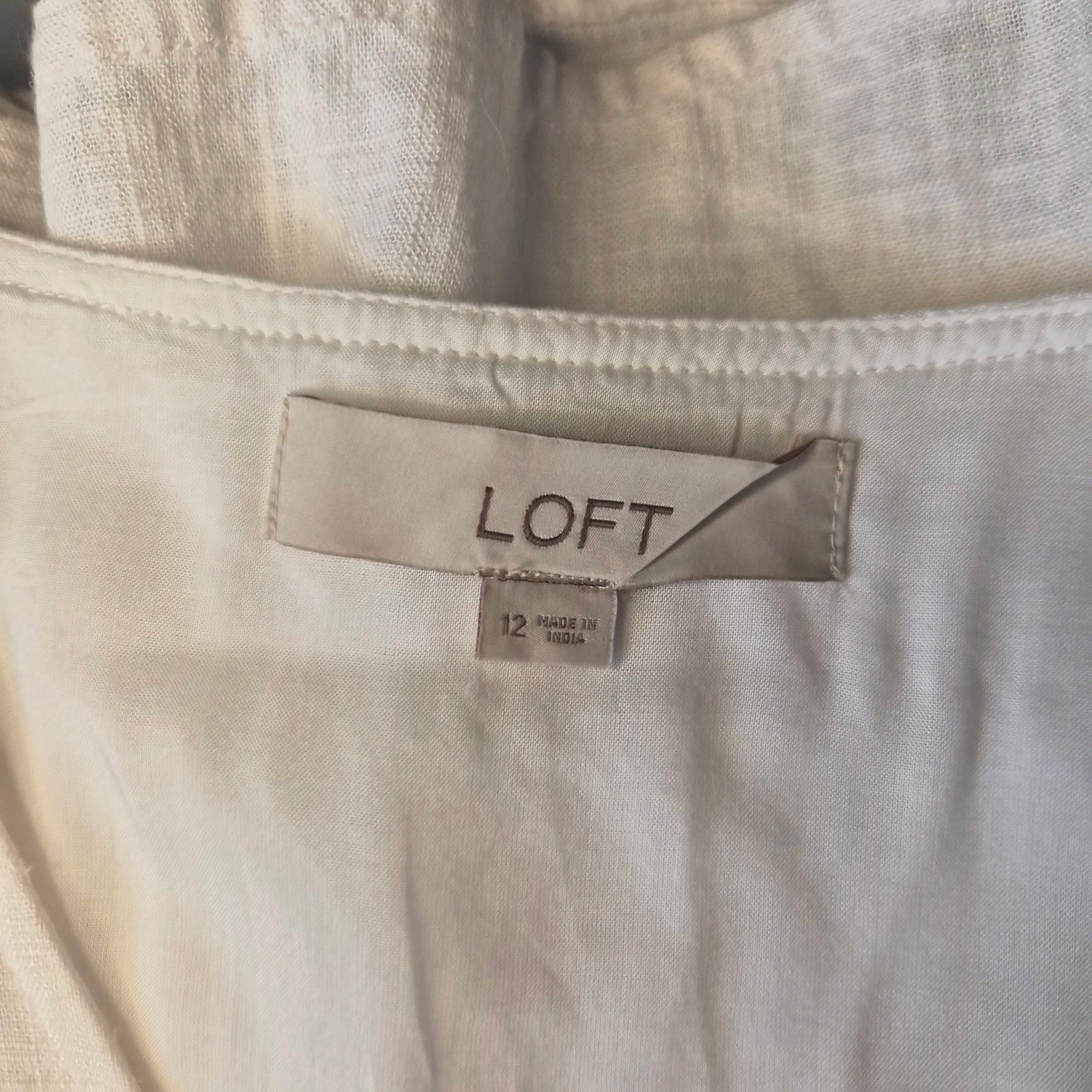 LOFT Ann Taylor White Cottagecore Linen Dress Size 12