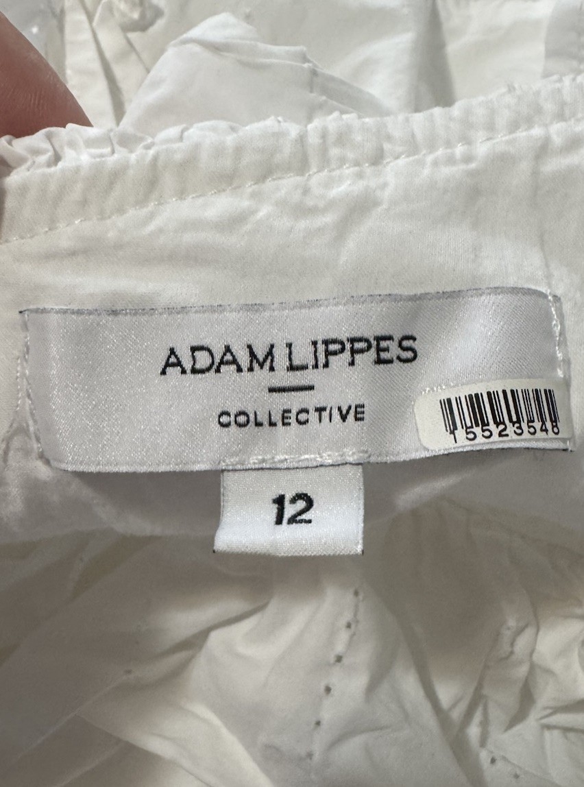 Adam Lippes Collective White Eyelet Ruffle Dress Size 12 Midi Off Shoulder