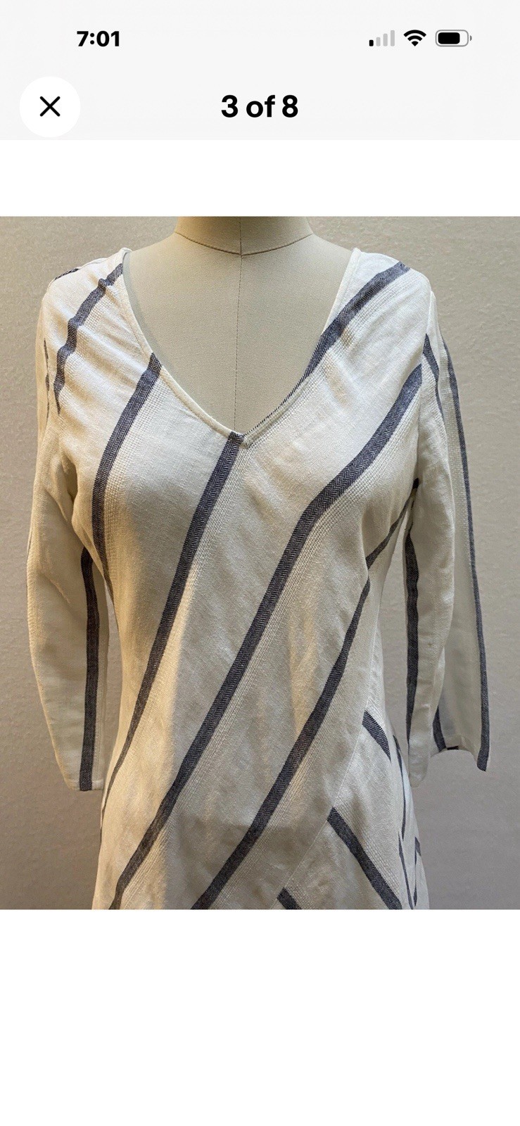 Soft Surroundings Women’s White/Blue Striped Linen Cotton Dress XS
