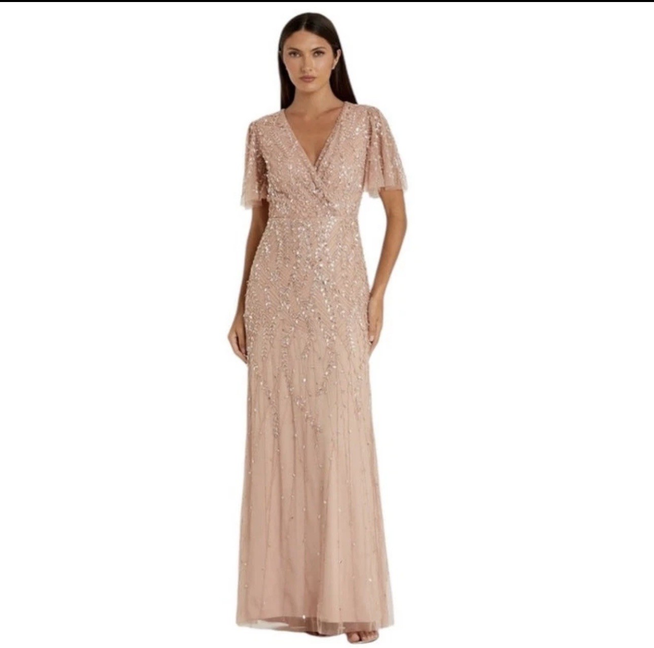 Mac Duggal NEW Size 10 Style 35109 Pink Embellished Flutter Sleeve Prom Gown NWT