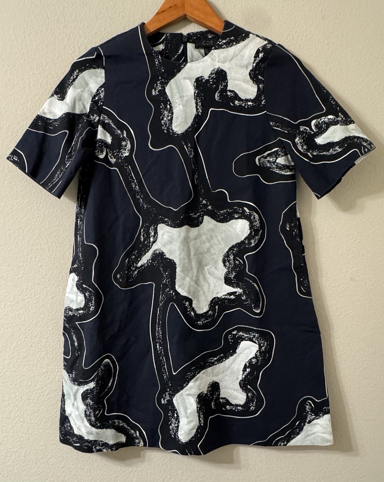 COS Womens 4 Mini Dress Navy Graphic Print Artsy Modernist Contemporary