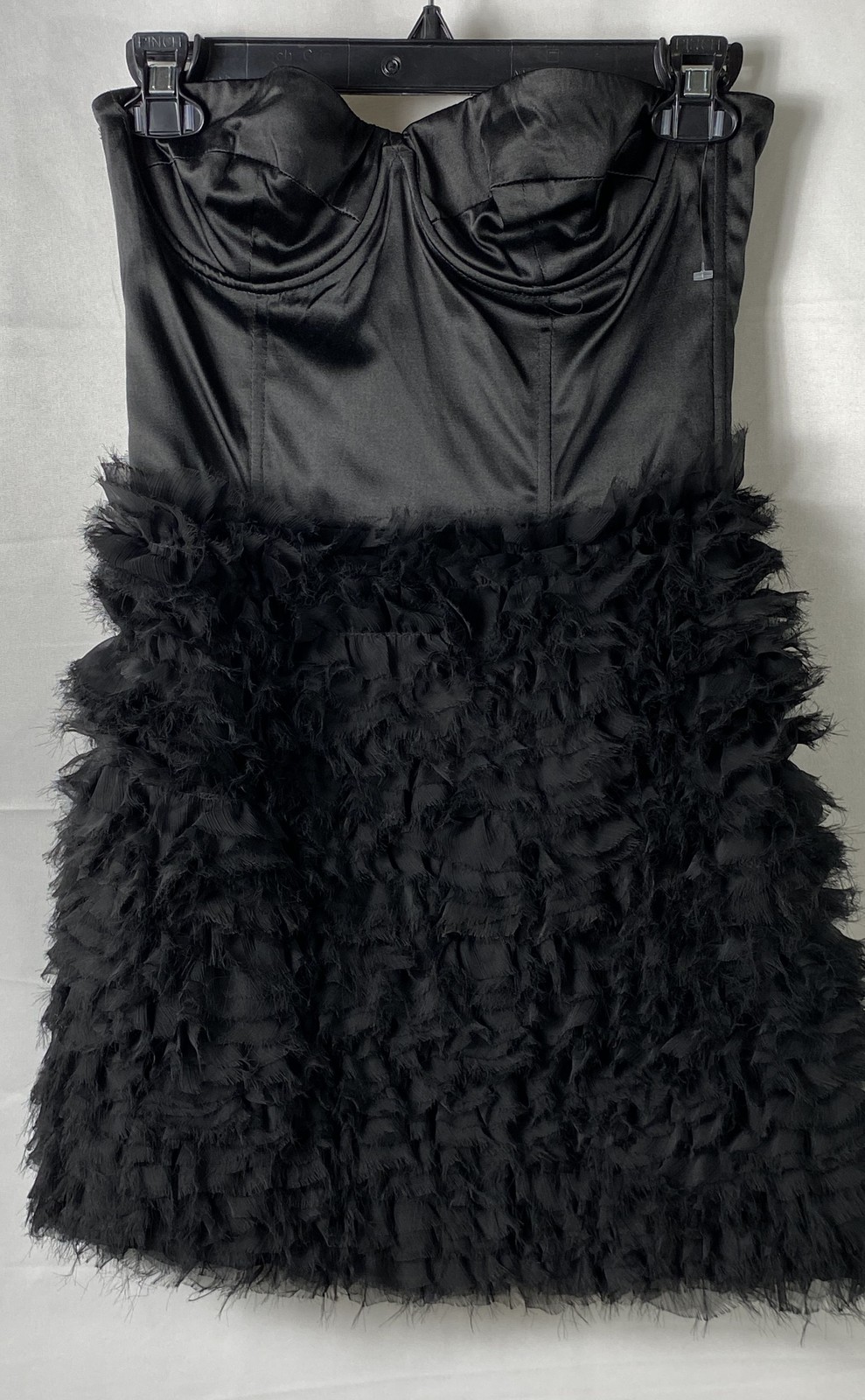 Maison Women’s Black Strapless Textured Ruffle Fringe Corset Mini Dress Sz S