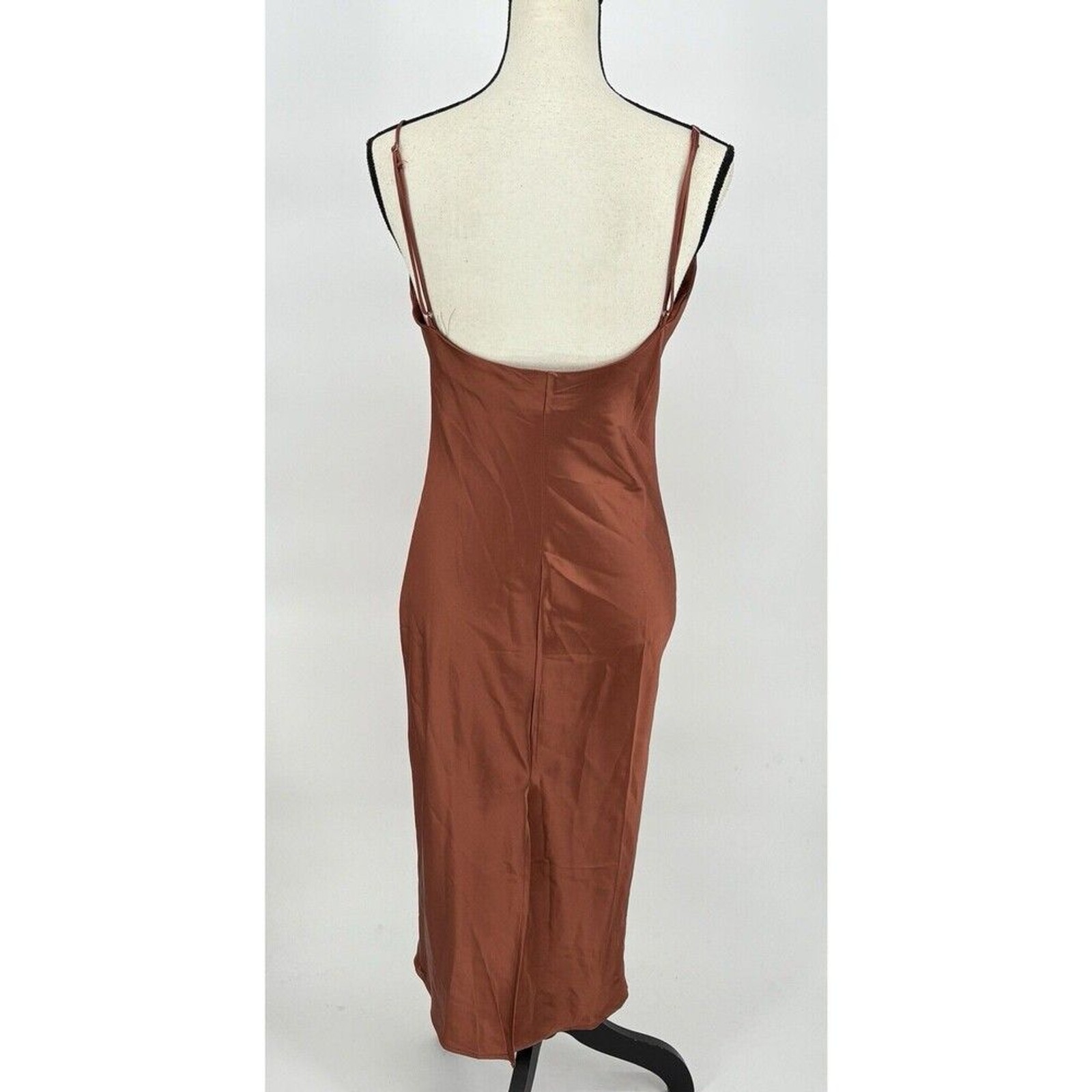Beginning Boutique‎ Women’s Drape Neck Brown Satin Slip Dress Size 8 Midi
