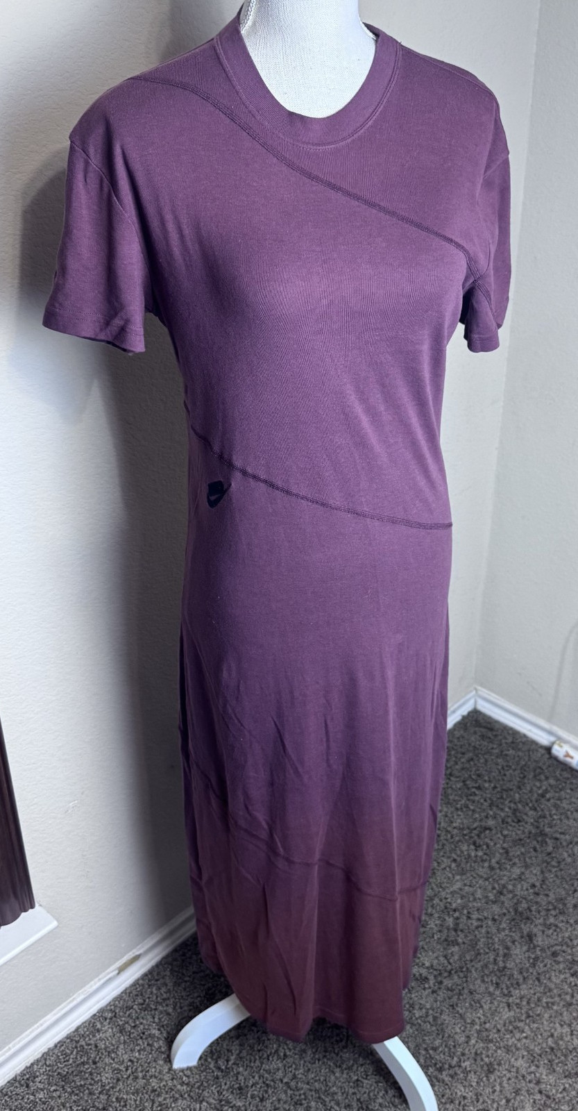 Nike Sportswear Essential Swoosh Bodycon Midi Dress Brown Womens Sz L Athleisure