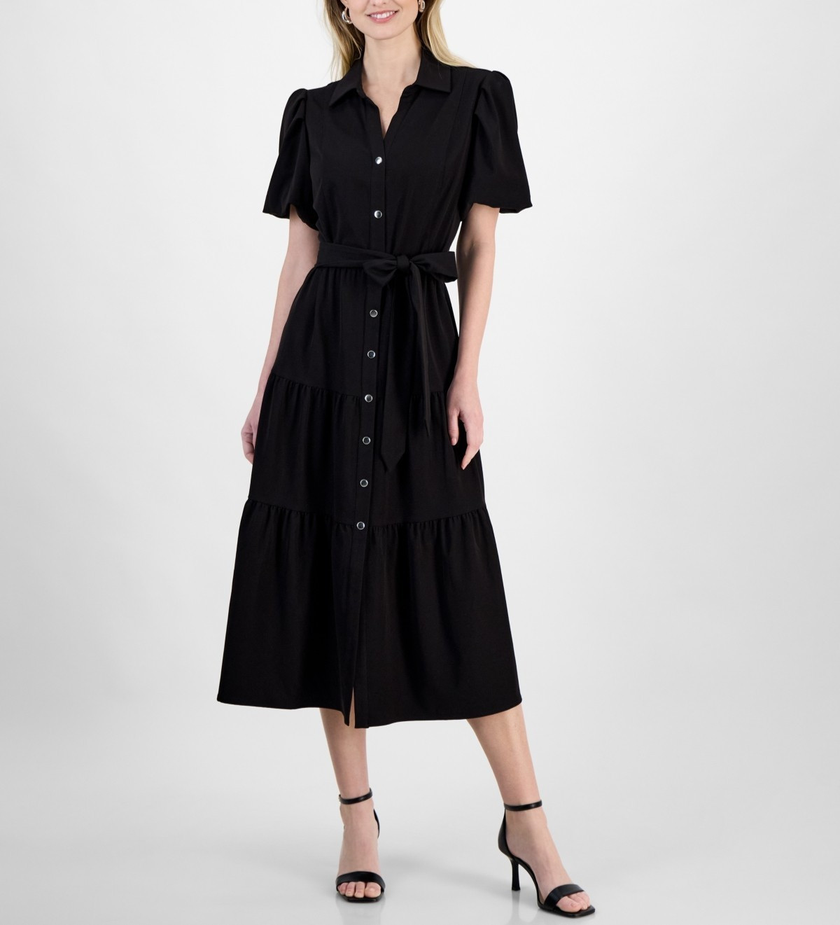 T Tahari Women’s Puff-Sleeve Tiered Dress MSRP $148 BLM