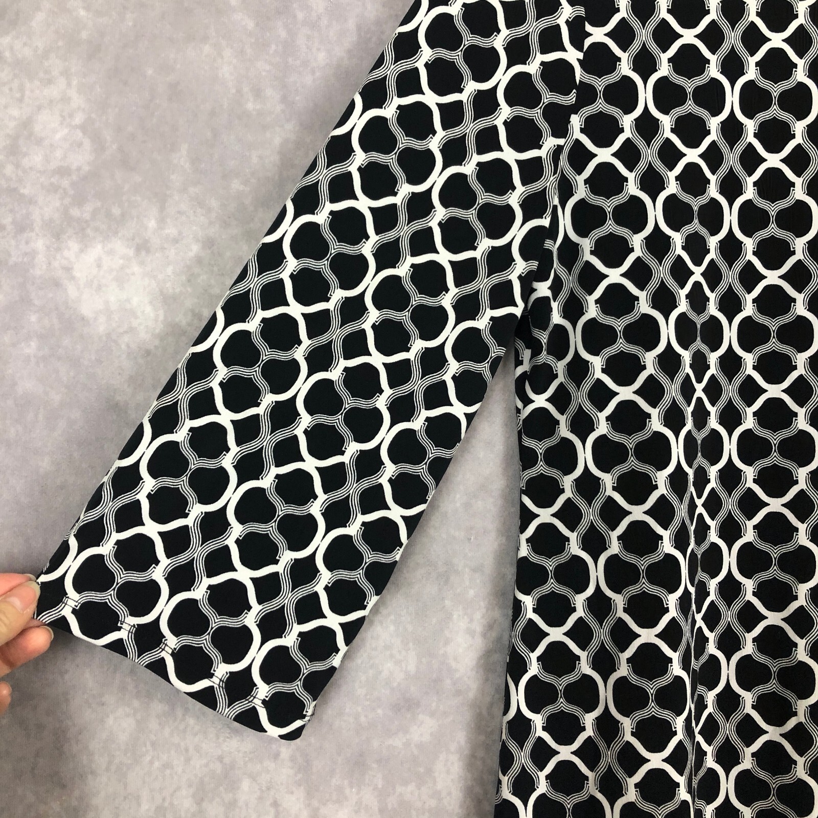 Grayson Shift Dress Womens Medium Black White Geometric Pattern Career Cocktail