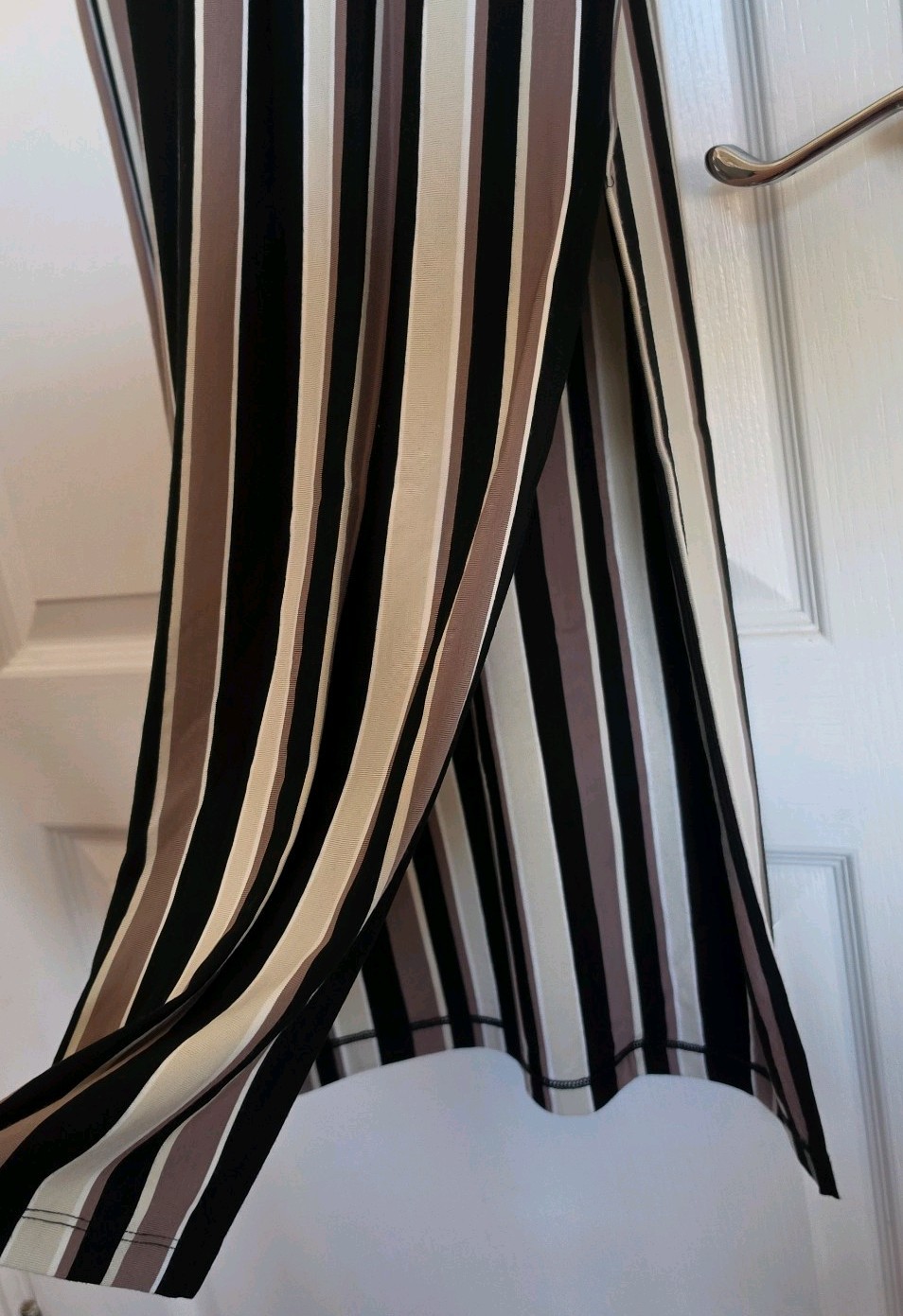 Badgley Mischka Angel Sleeve Tie Back Striped Jersey Dress, Taupe/Black, Size M