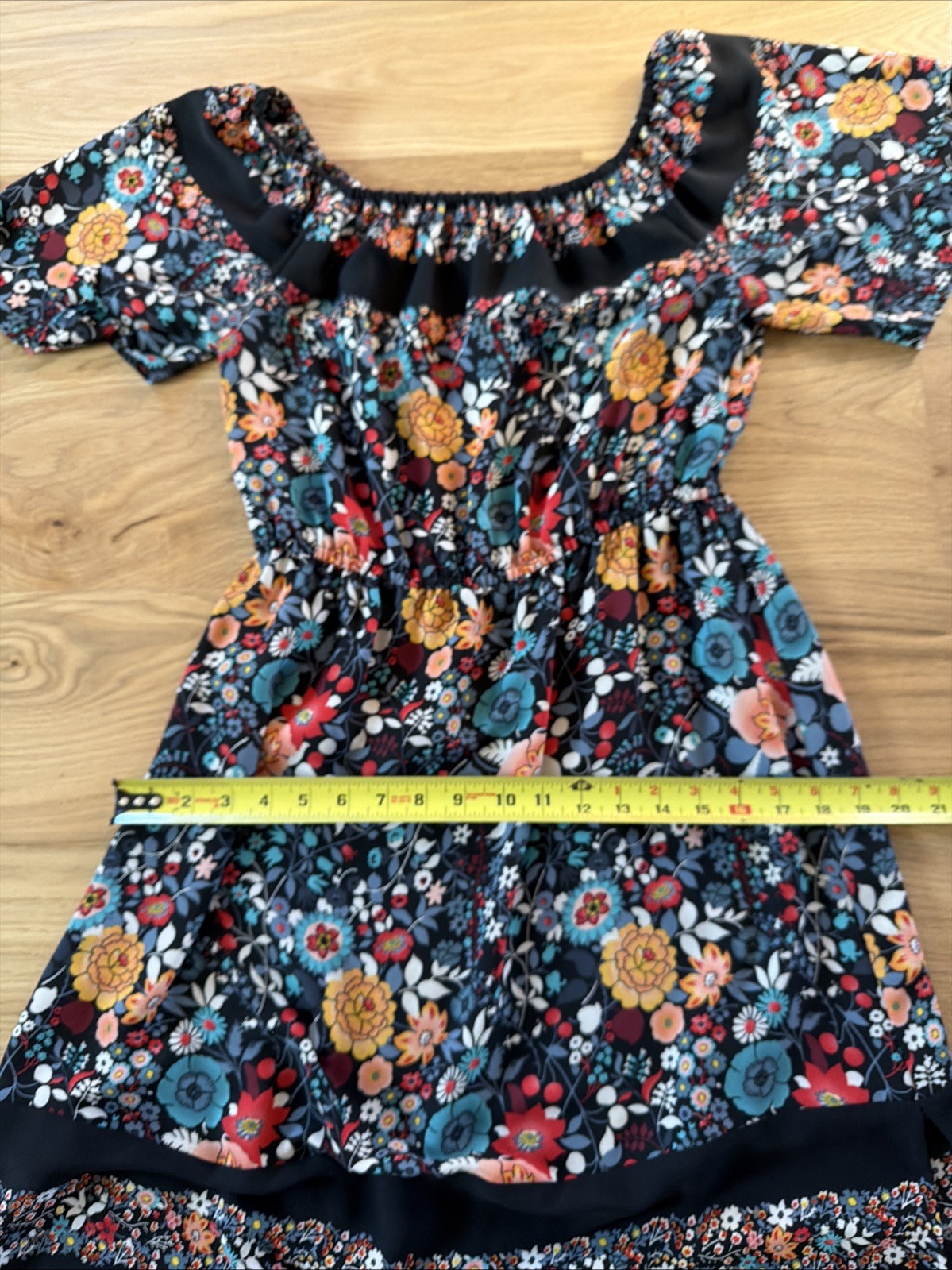 Loft Black Multicolor Dark Floral On / Off Shoulder Peasant Dress S Boho Hippie