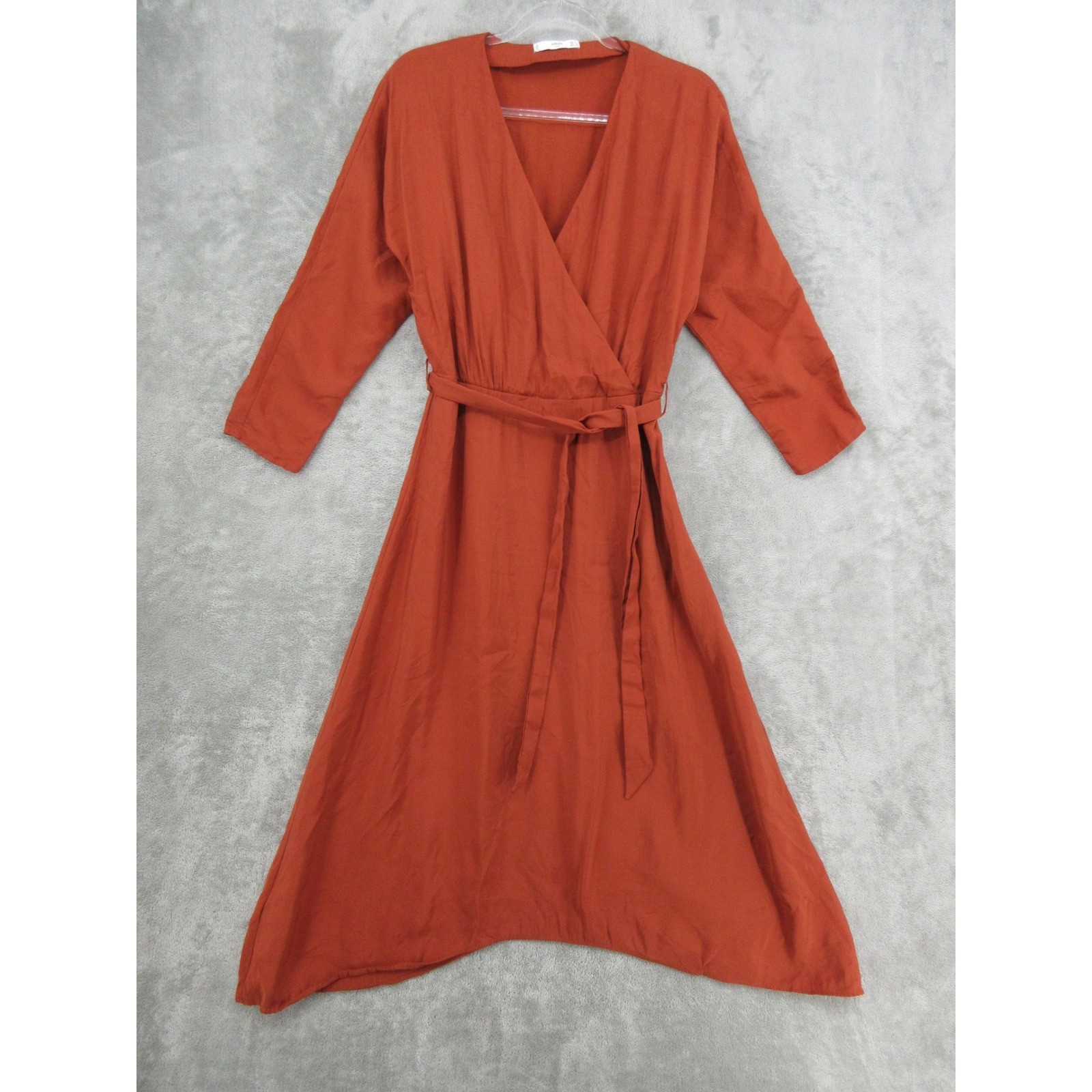 MNG Mango Dress Womens 10 Rust Orange Belted Asymmetric Office Midi Side Zip