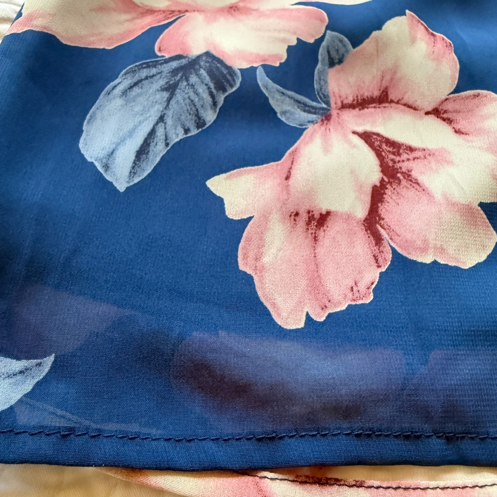NWT Lulus Joyful Noise Denim Blue Floral Print Mini Dress Blue Chiffon Size S