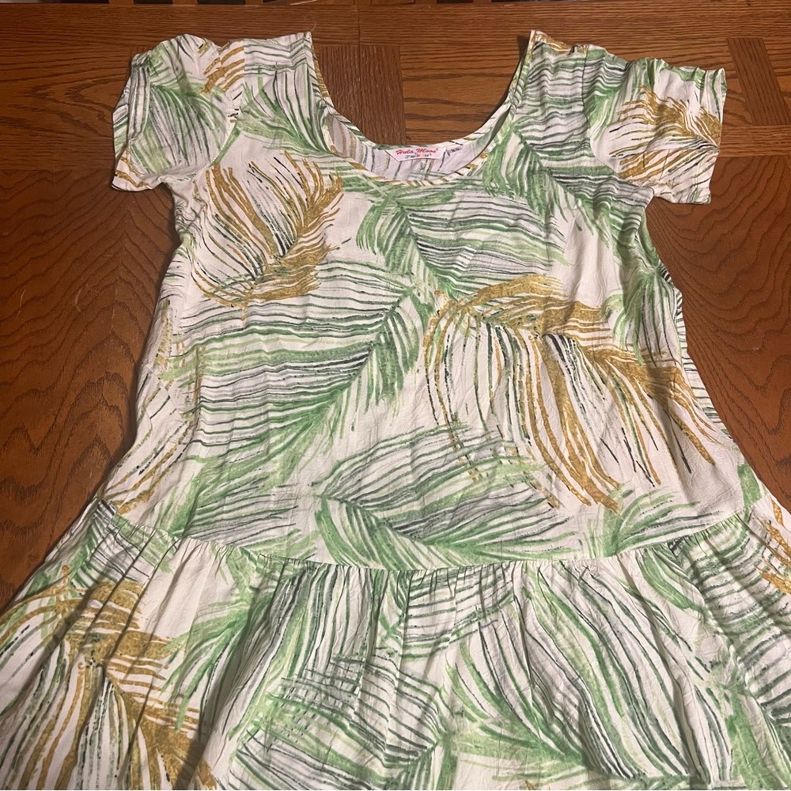 Hula Moon Jams World Mini Dress Leaf Print Relaxed Fit Island Vacation XS Chic