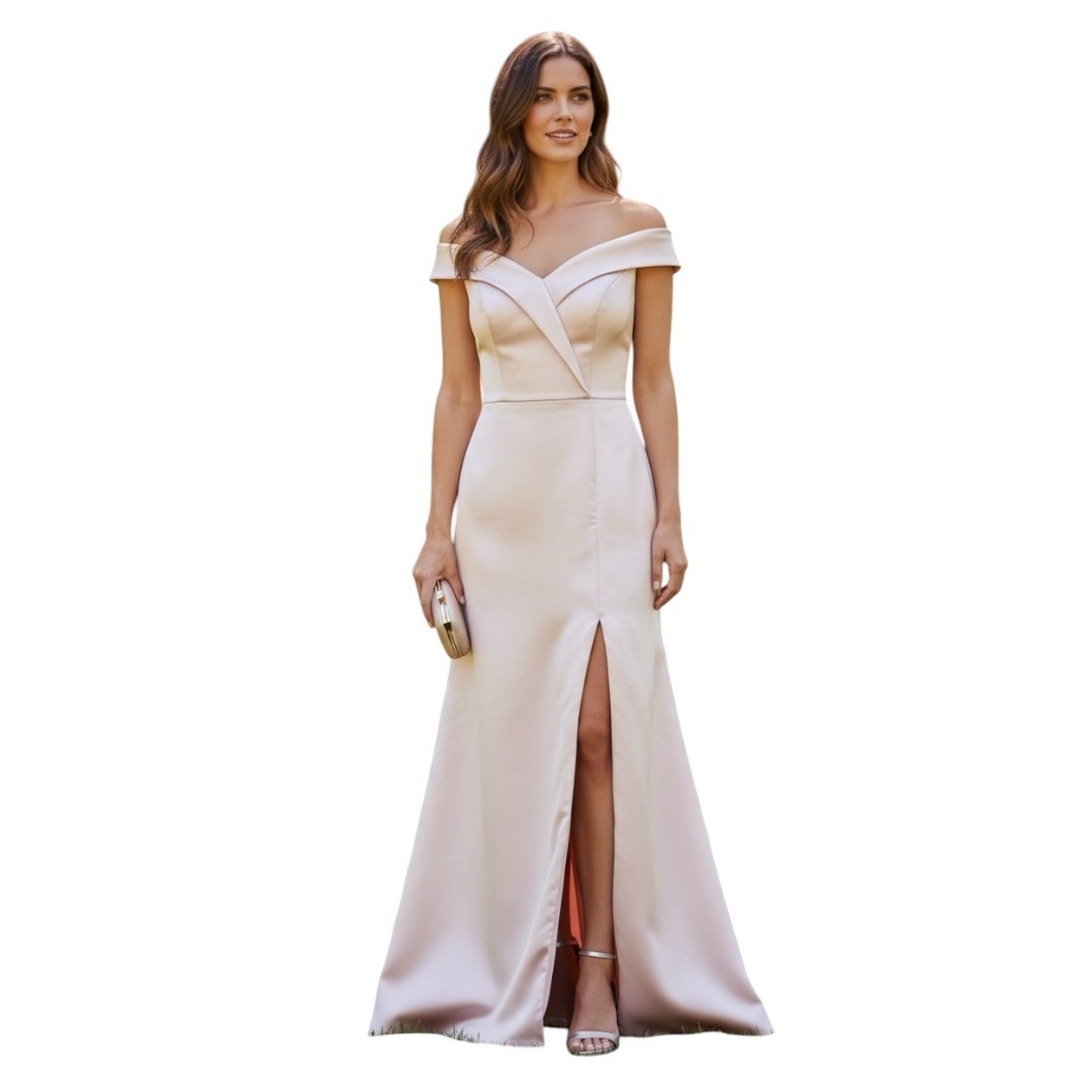 Alfred Sung Blush Pink Off Shoulder Satin Long Evening Bridesmaid Dress Gown 10
