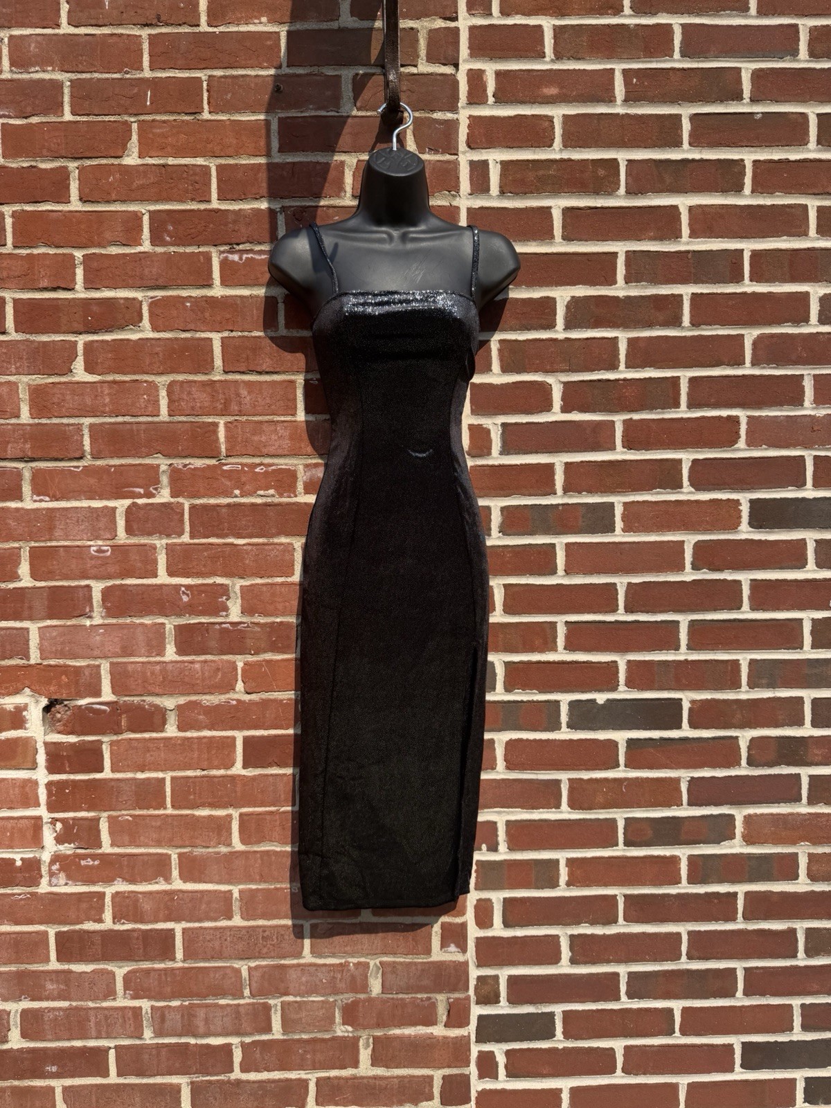 H&M Women’s Black Solid Square Neck Strappy Sleeveless Bodycon Midi Dress XS