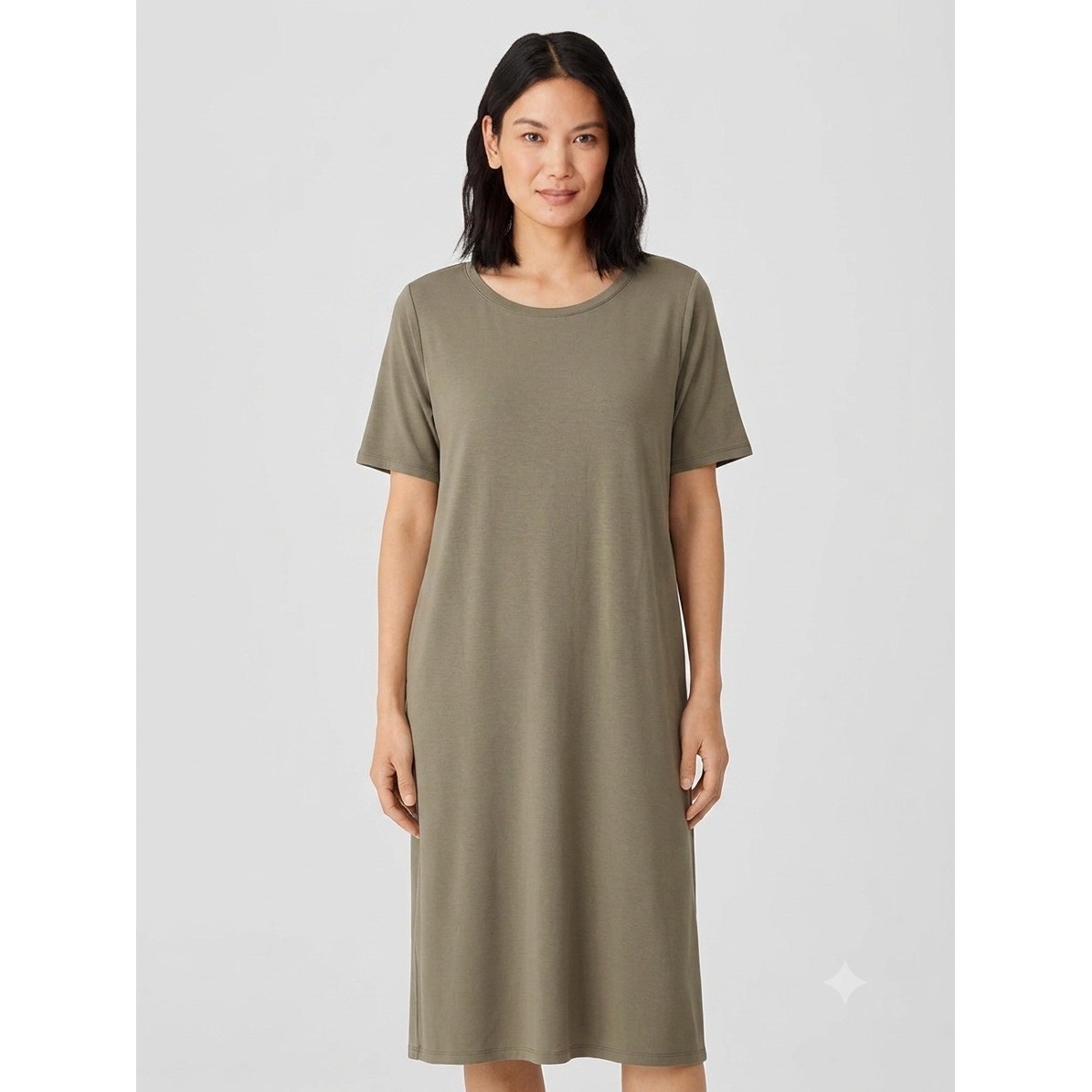 Eileen Fisher T-Shirt Dress 1X Midi Loose Lagenlook Capsule Comfort Lounge Boho