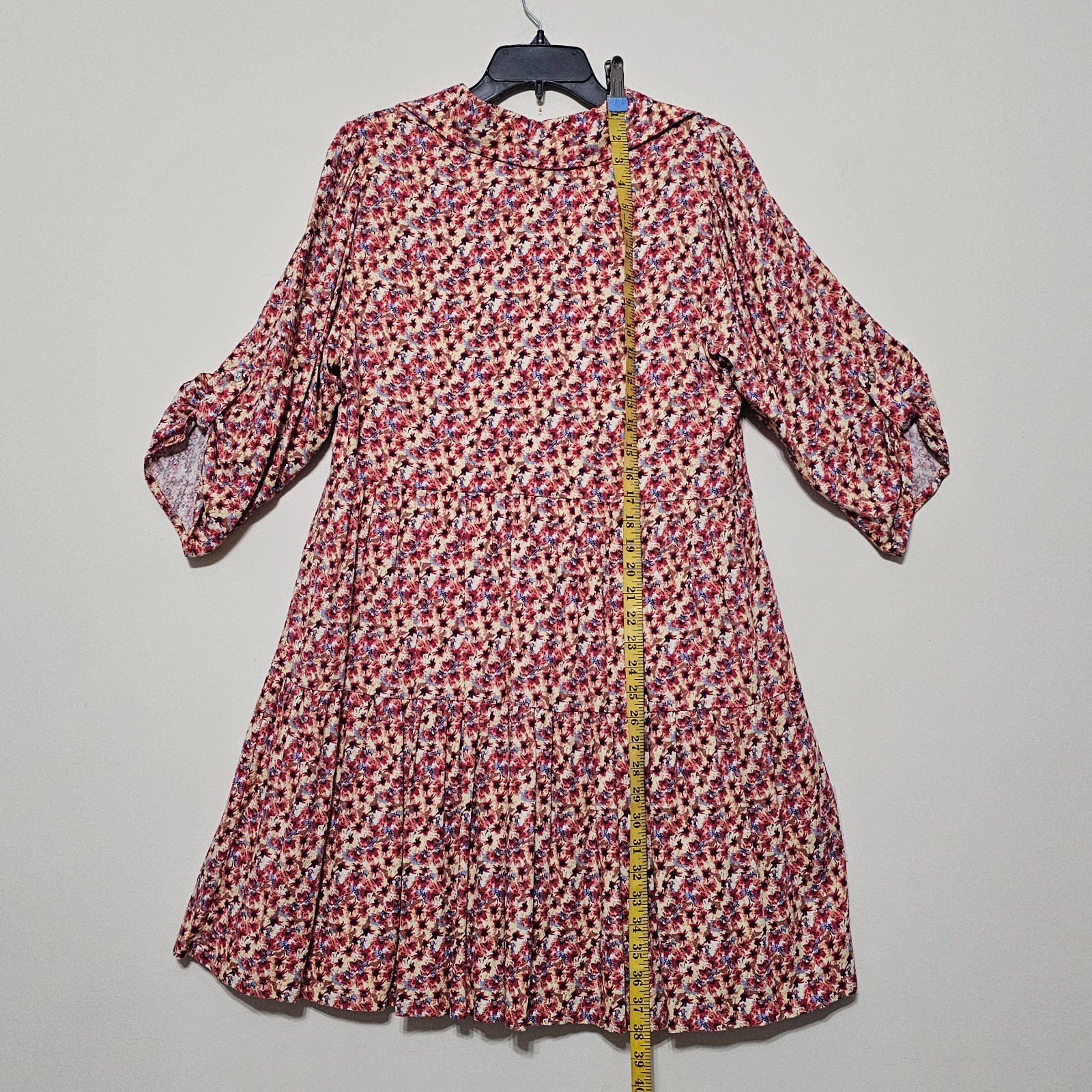 Nurture Dress Medium Yellow Brown Multicolor Shift Long Sleeves Front Button 934