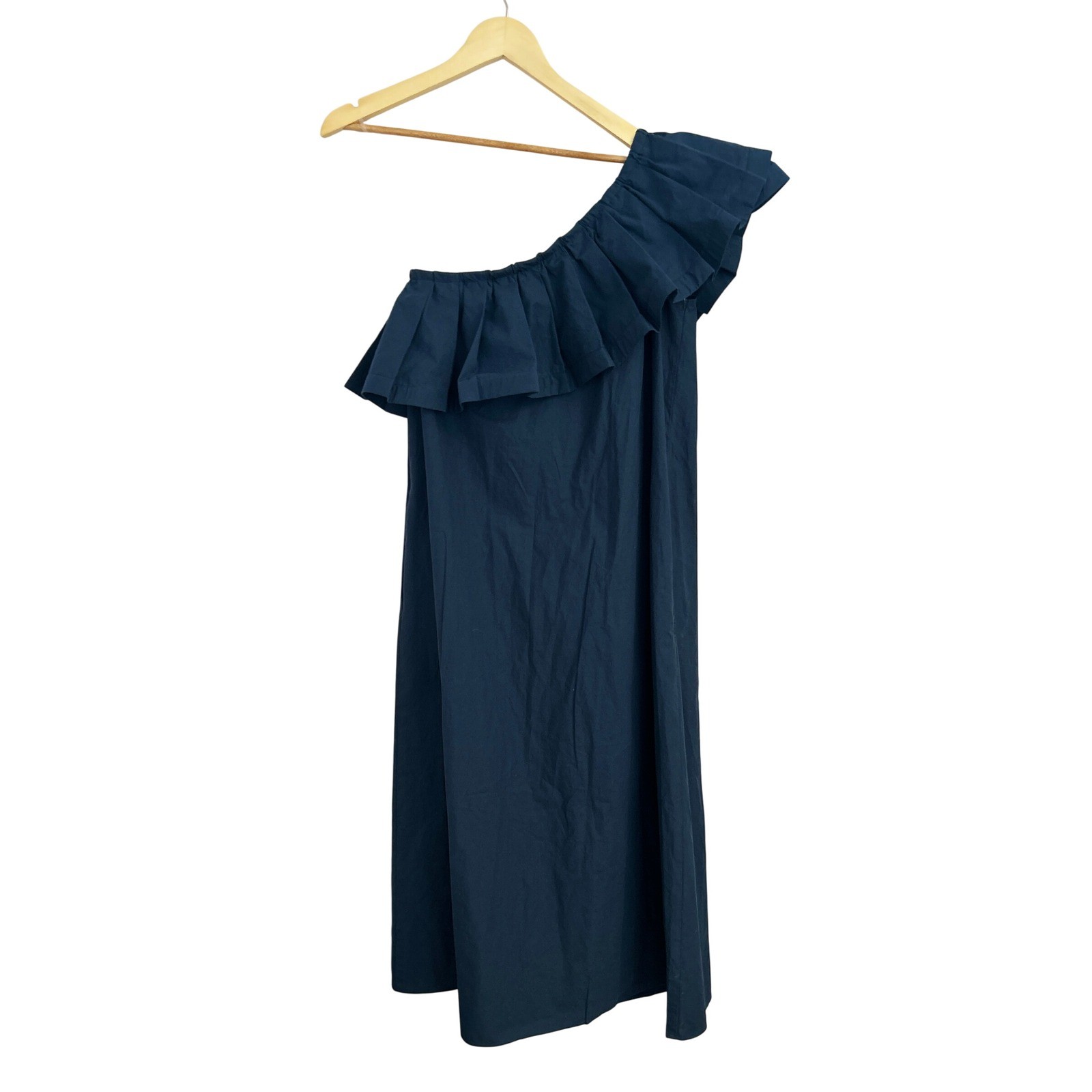 Never a Wallflower Cotton One Shoulder Navy Ruffle Midi Dress Small NWT