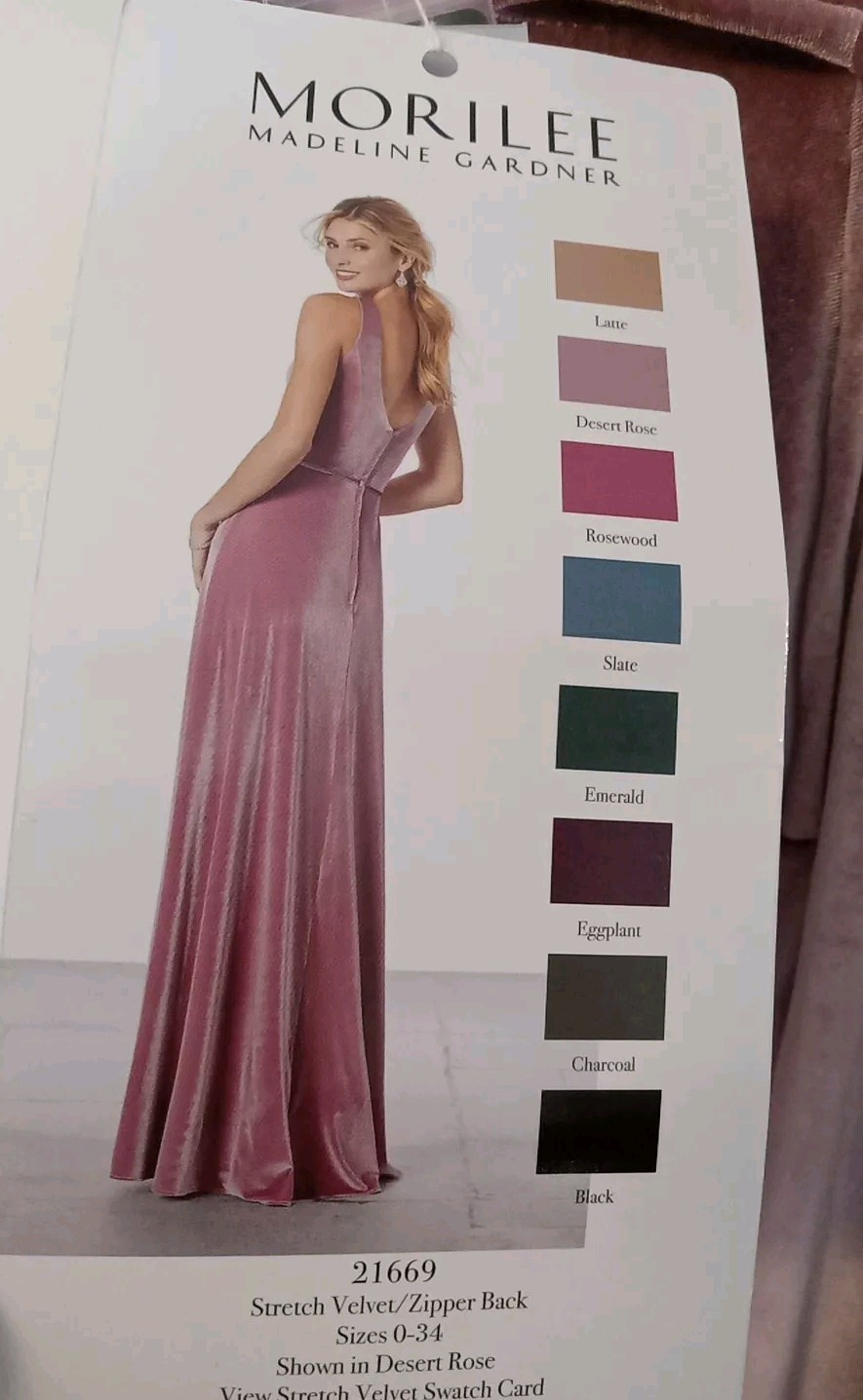 morilee madeline gardner Desert Rose Stretch Velvet Zip Back dress Size 14