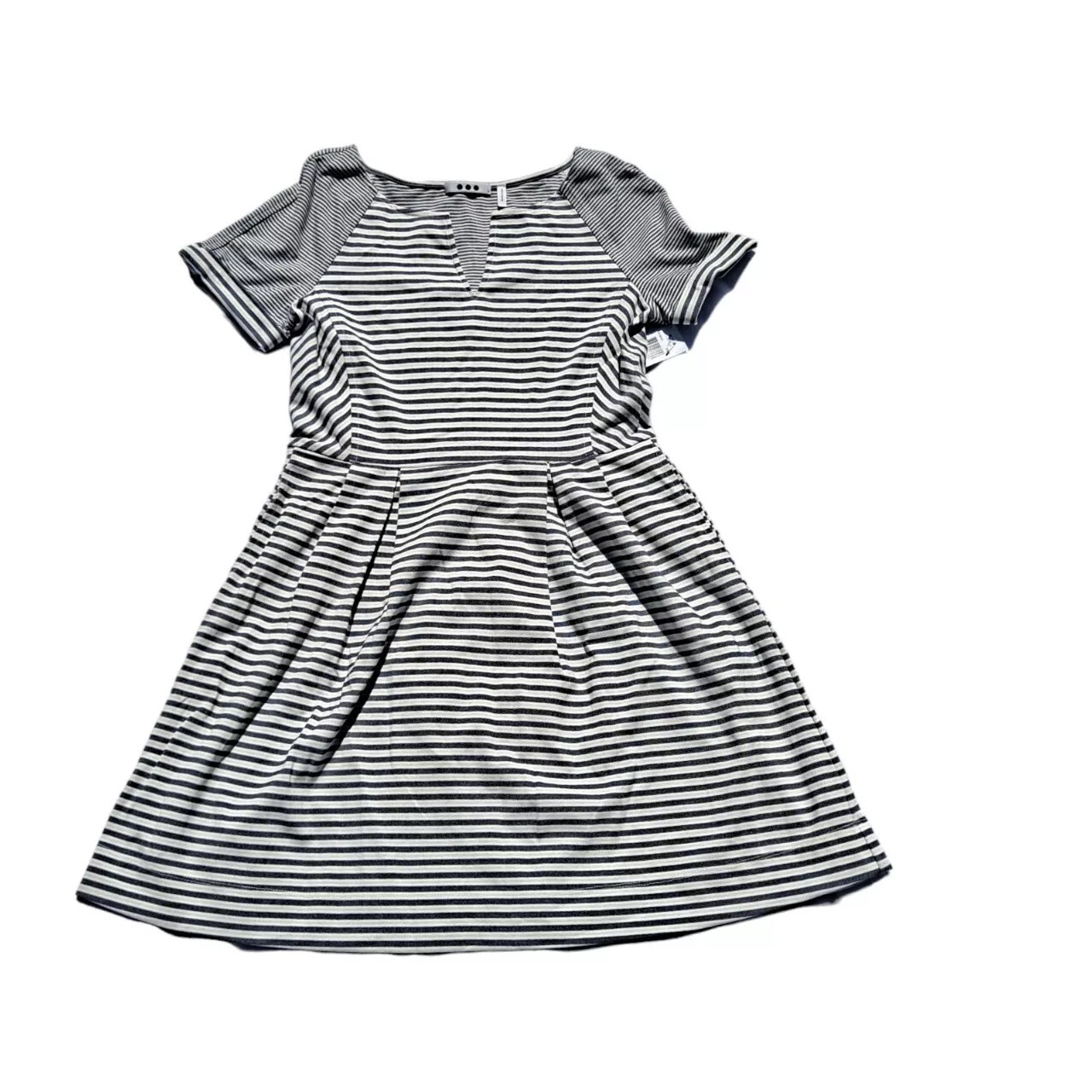 Three Dots Womens Pleated Knee-Length Casual Dress Size Medium Grey/White Stripe