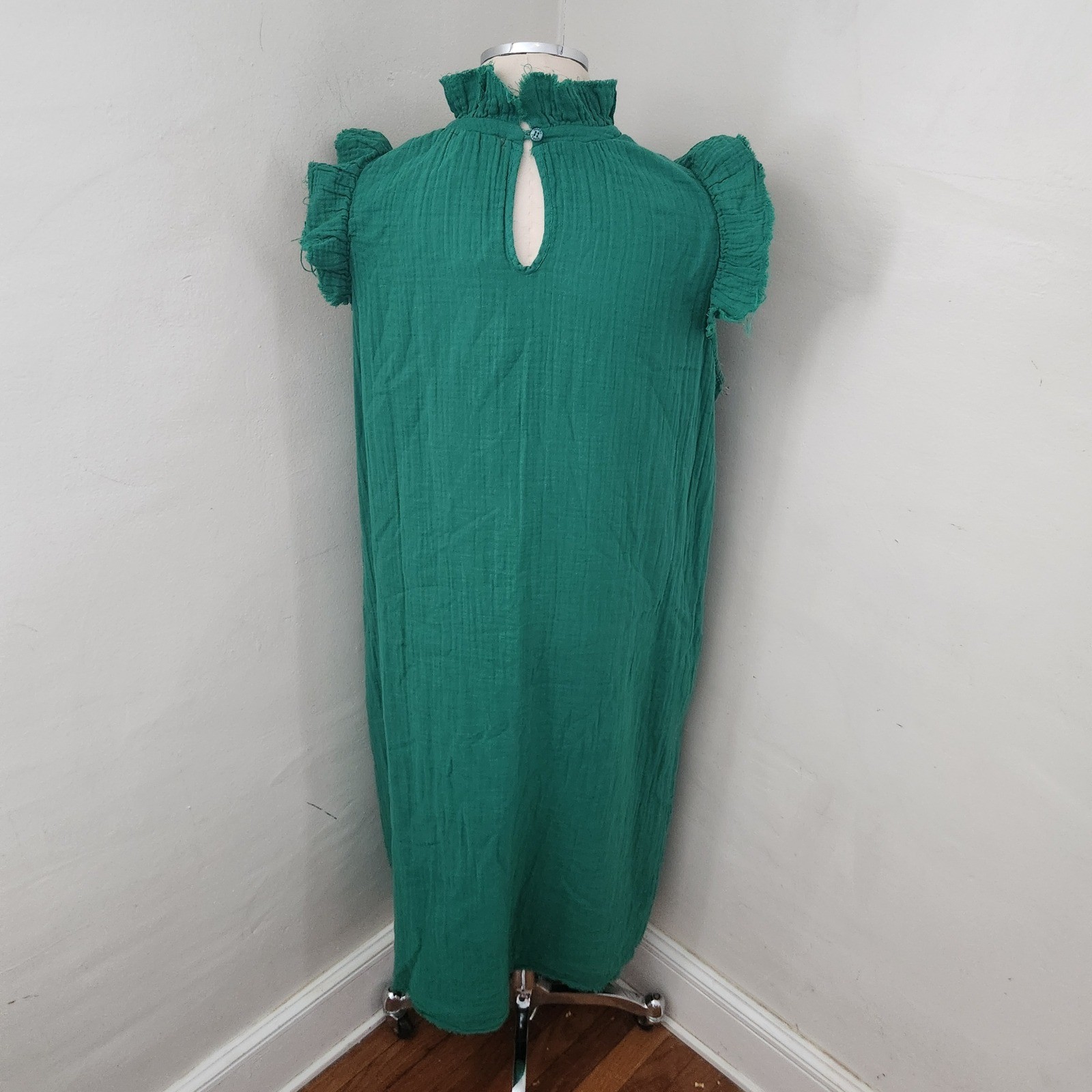 STARK X Emerald Green Gauze Mock Neck Ruffle Sleeveless Midi Dress Women’s L