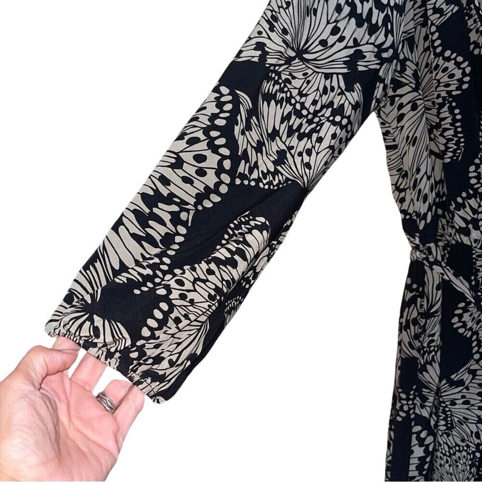 Presley Skye Midi Butterfly Print Silk Dress Black Sz S Classic Sheer Whimsigoth